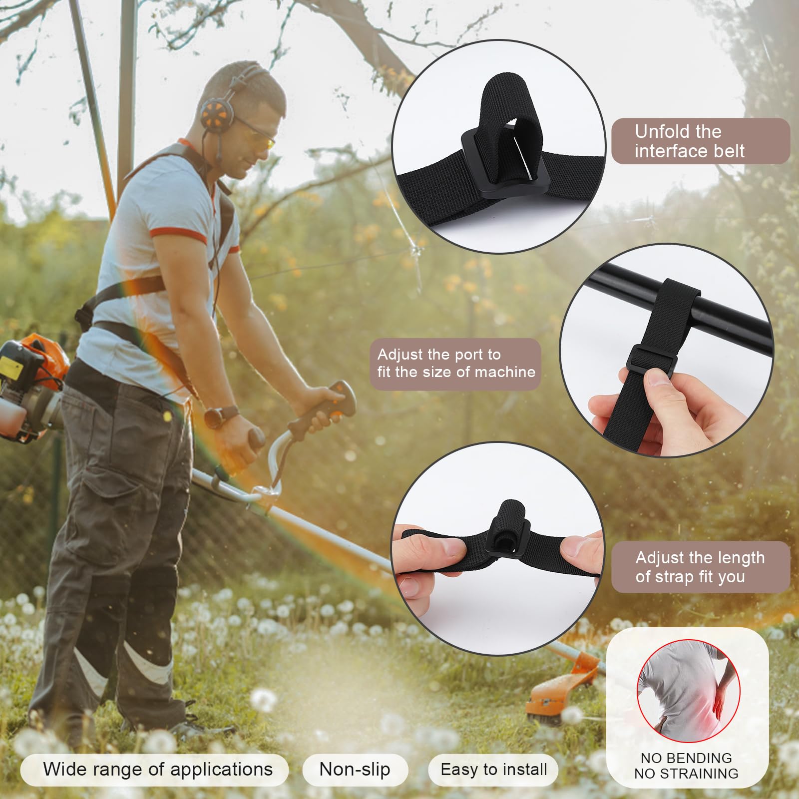 **Heavy Duty Shoulder Strap for Trimmer & Leaf Blower - Adjustable Weed Eater Strap with 3 Accessories & Shaft Clamp - Perfect for Yard Work, Landscaping & Gardening Tools**