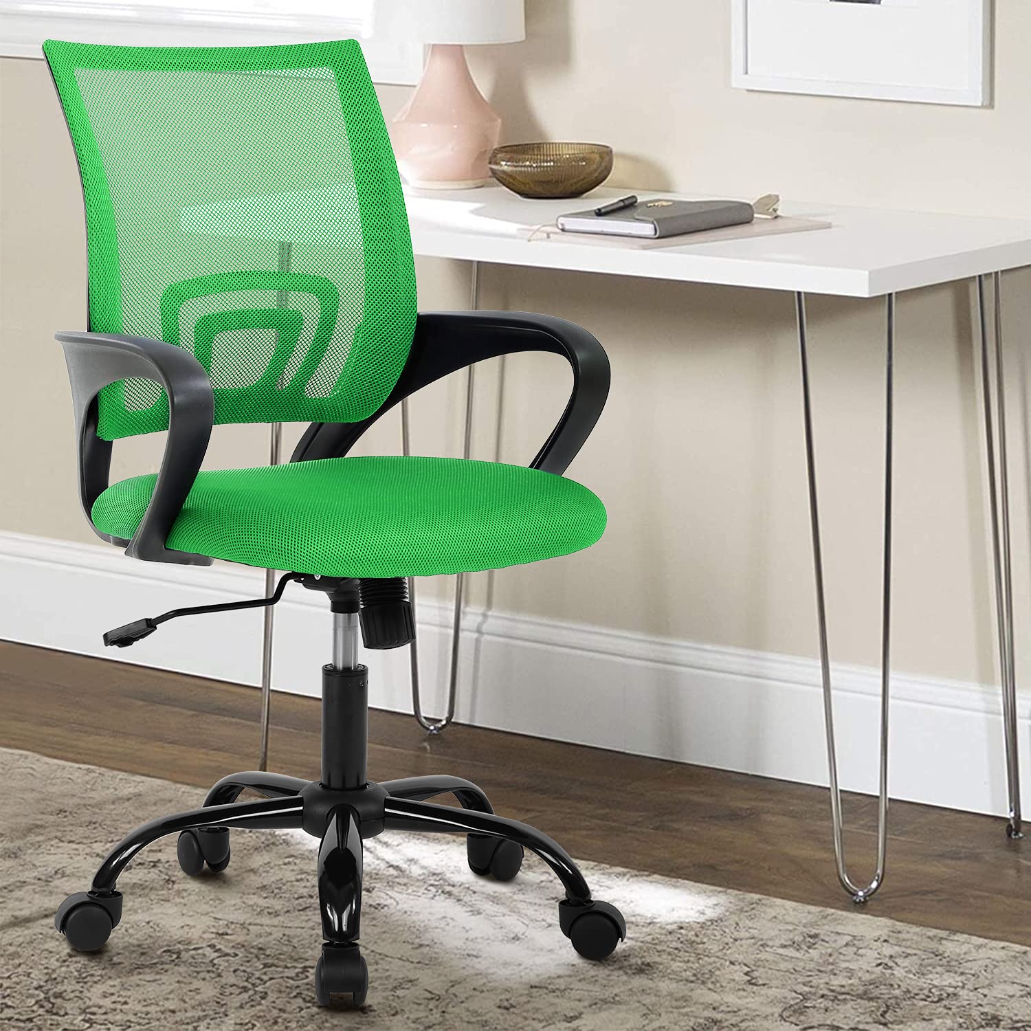 Adjustable Height Ergonomic Office Chair with Lumbar Support - Mesh Mid Back Computer Desk Chair - Rolling Swivel Task Chair for Home & Office (Green) - Perfect for Long Work Hours & Gaming Sessions