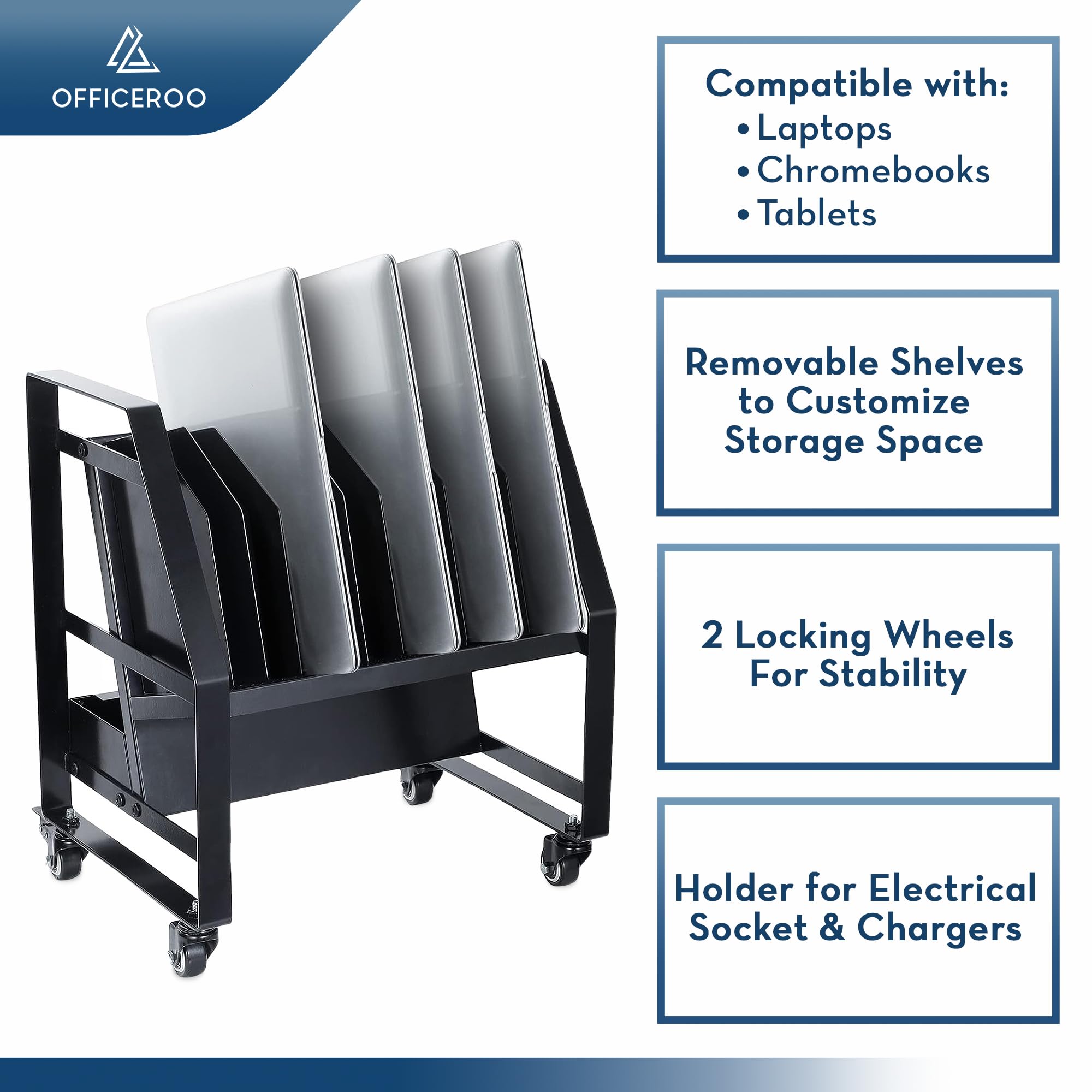 10-Slot Laptop Charging Cart with Wheels - Portable Chromebook & Laptop Storage Rack, Multi-Device Charging Station for Schools, Offices & Libraries - Ideal for Classroom, Computer Lab & Shared Workspace Organization