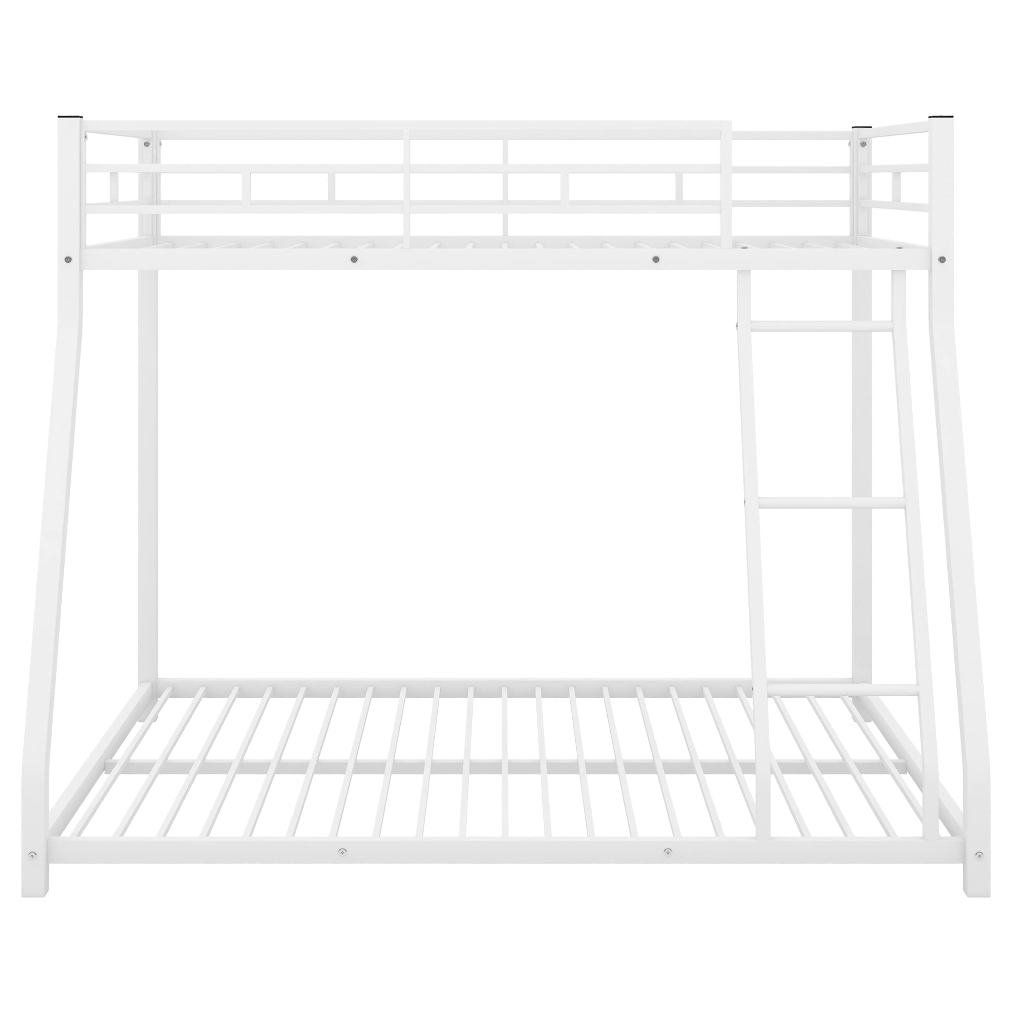 Twin Over Full Metal Bunk Bed with Ladder & Guardrail - Sturdy Low Bunk Beds for Adults, Teens, Boys & Girls - White Space-Saving Bed for Small Rooms, Dorms & Shared Kids' Bedrooms