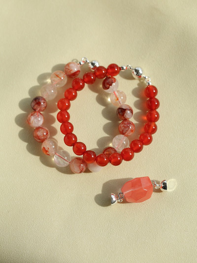 Harmony Red Agate & Red Resin Blossom Convertible Necklace - Elegant Adjustable Pendant Jewelry for Women, Perfect for Weddings, Parties & Special Occasions