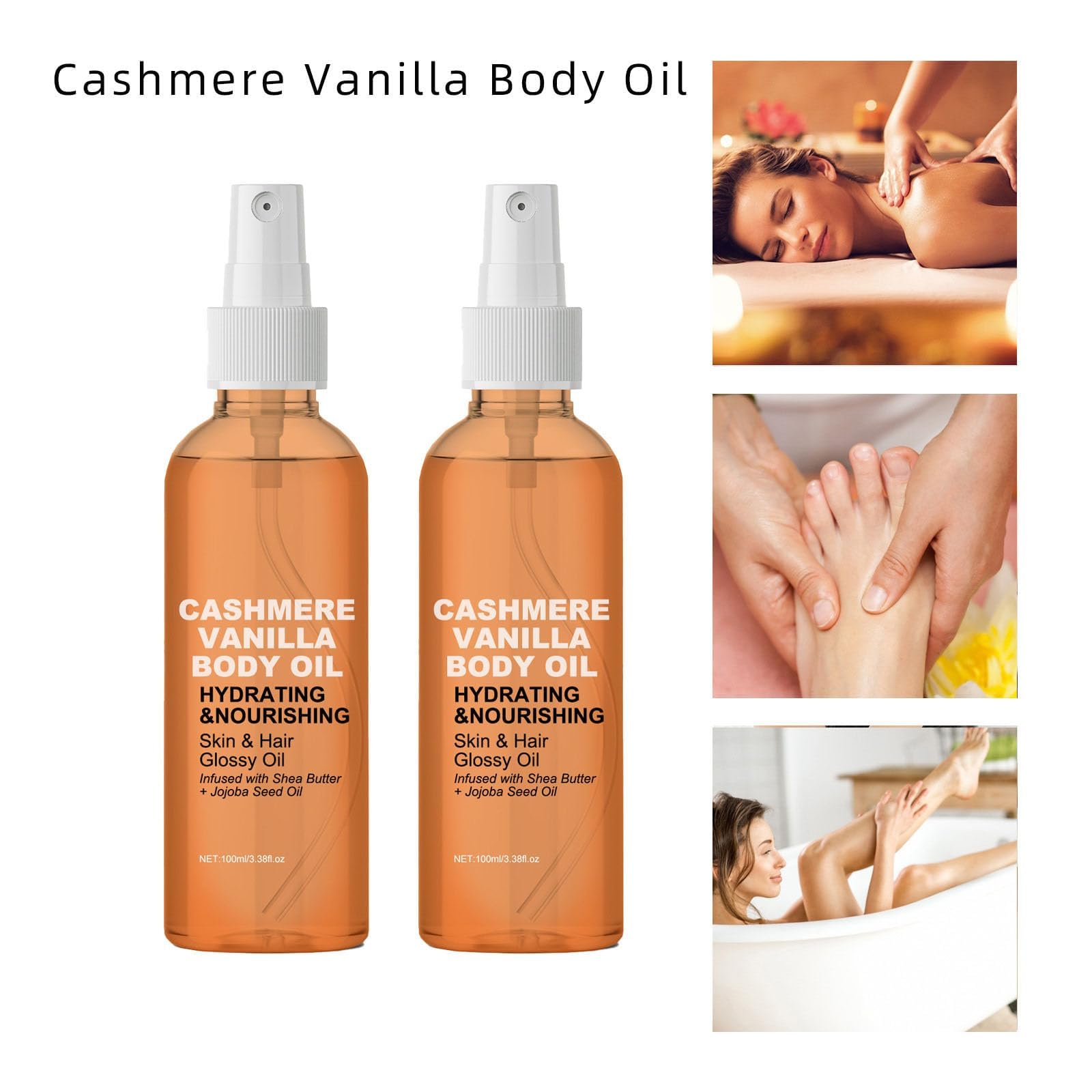 Vanilla Cashmere Body Oil for Dry Skin - Moisturizing & Hydrating Body Lotion with Natural Ingredients - All Skin Types - 2 Pack - Perfect for Massage, Aromatherapy & Daily Skincare Routine