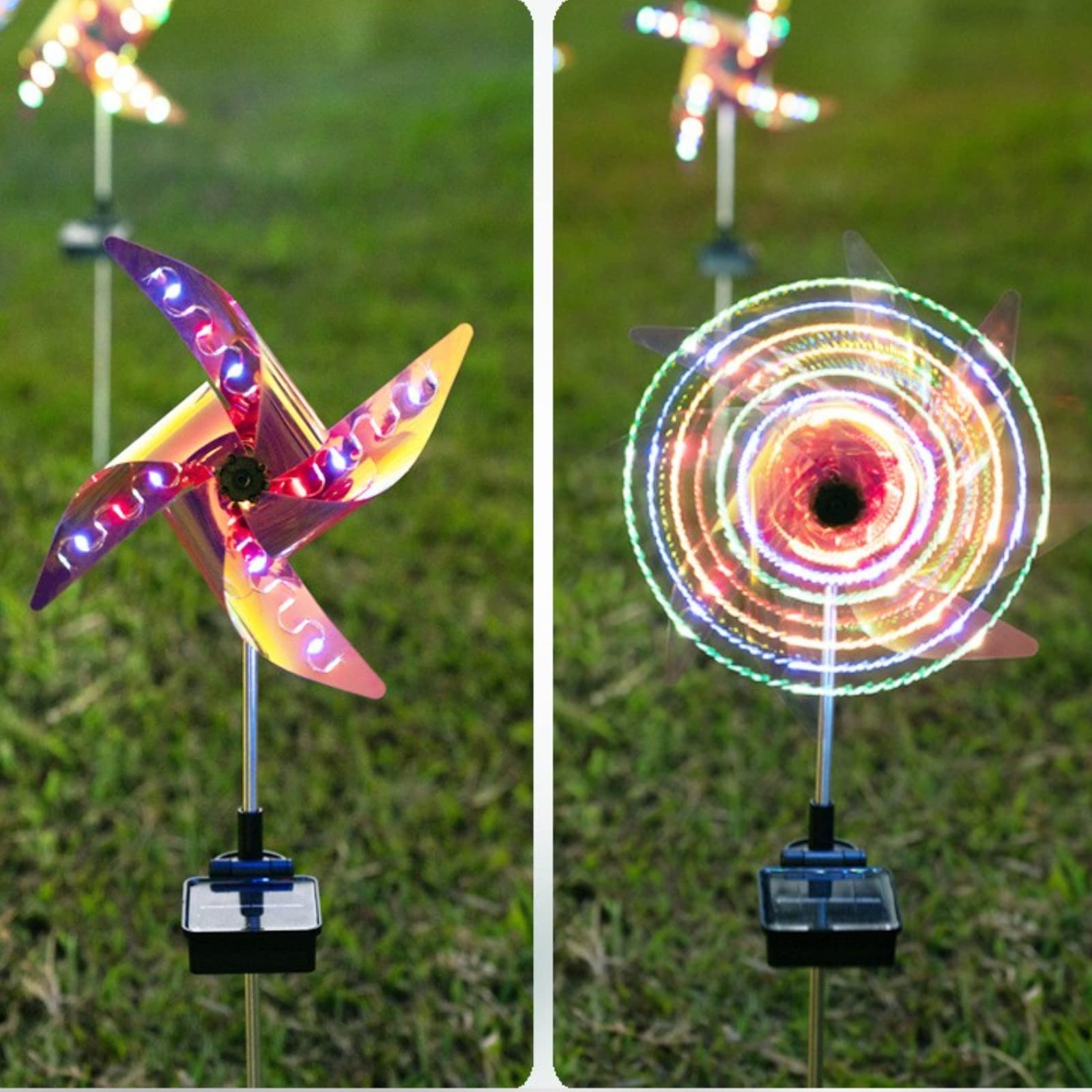 2 Pack Solar Pinwheels - Colorful Wind Spinners with LED Lights for Garden, Pathway, Patio & Yard Decor | Waterproof Outdoor Solar Stake Lights for Courtyard, Lawn & Landscape Decoration | Perfect for Summer Nights, Backyard Parties & Holiday Celebrations
