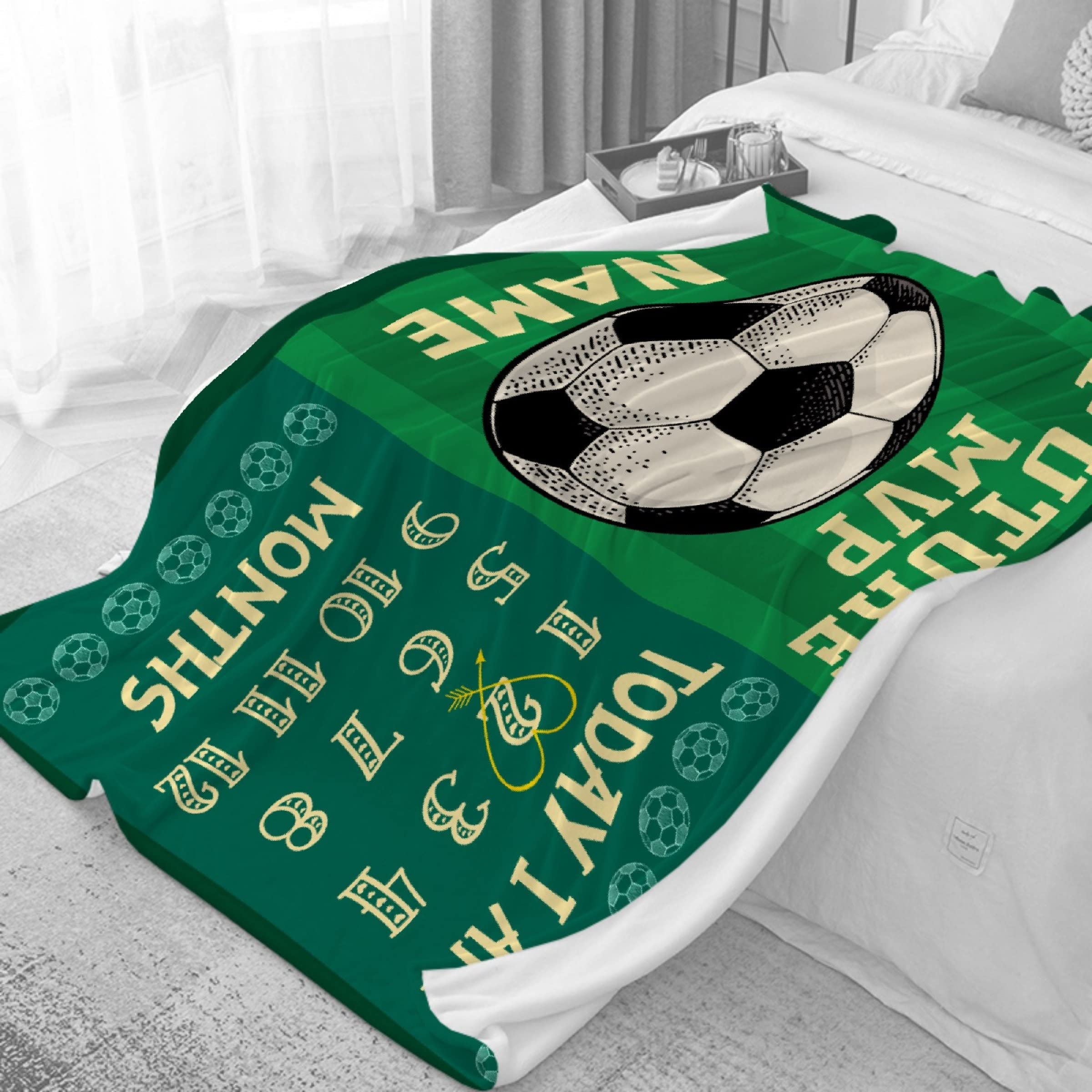 Personalized Baby Milestone Blanket with Name - Custom Soccer Theme Newborn Boy Girl Monthly Blanket 90