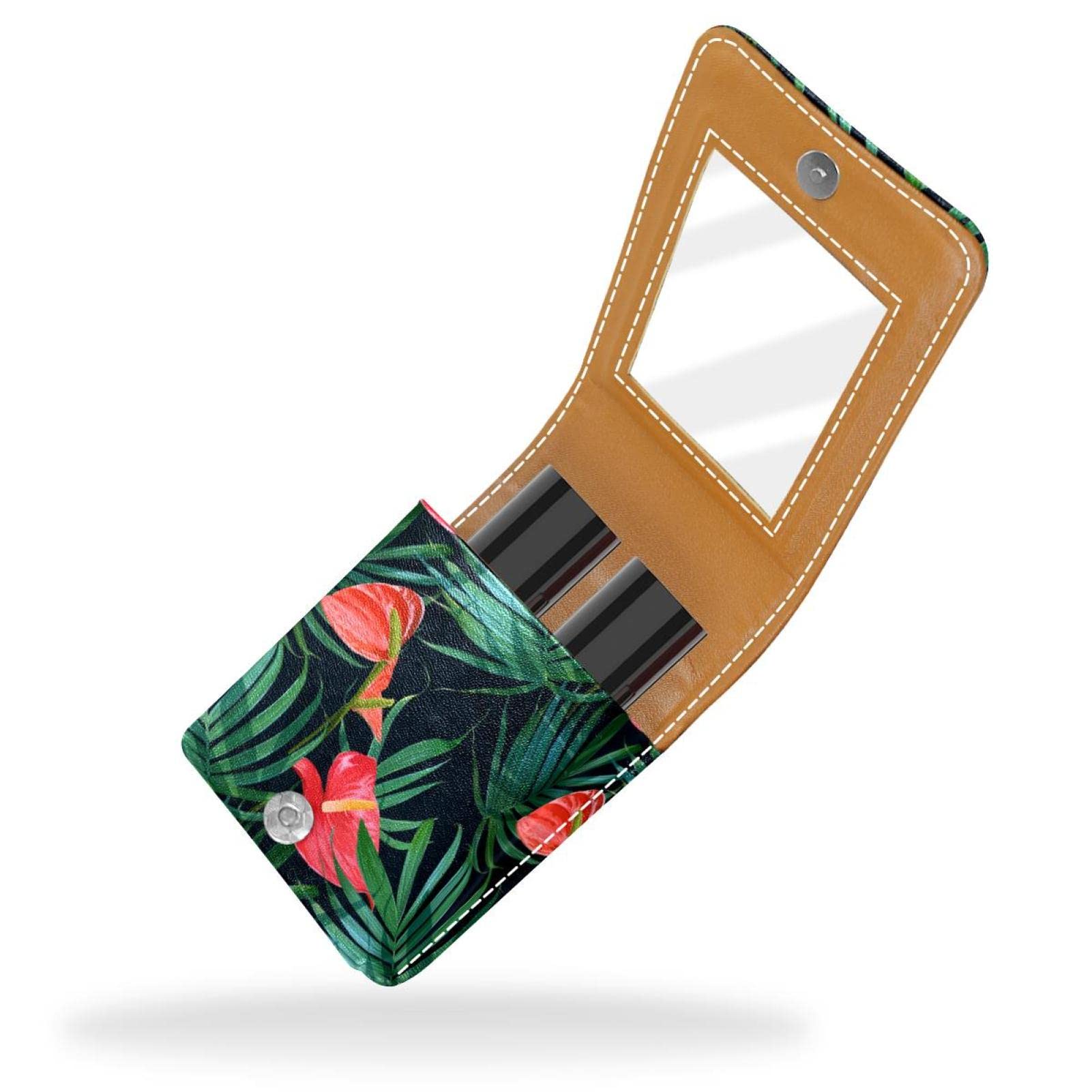 Personalized Lipstick Case - Portable Makeup Bag & Cosmetic Pouch Organizer with Tropical Flowers Palm Leaves Pattern - Perfect for Travel, Daily Use & Gift Giving