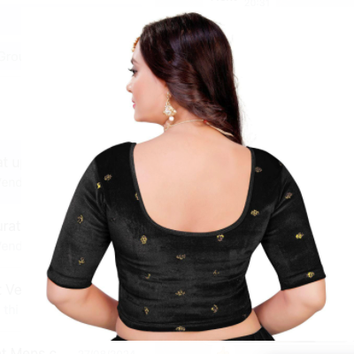 Velvet Gold Designer Butti Stretchable Sari Blouse for Women | Elegant Indian Party Wear & Wedding Outfit | Perfect for Festivals, Celebrations & Special Occasions