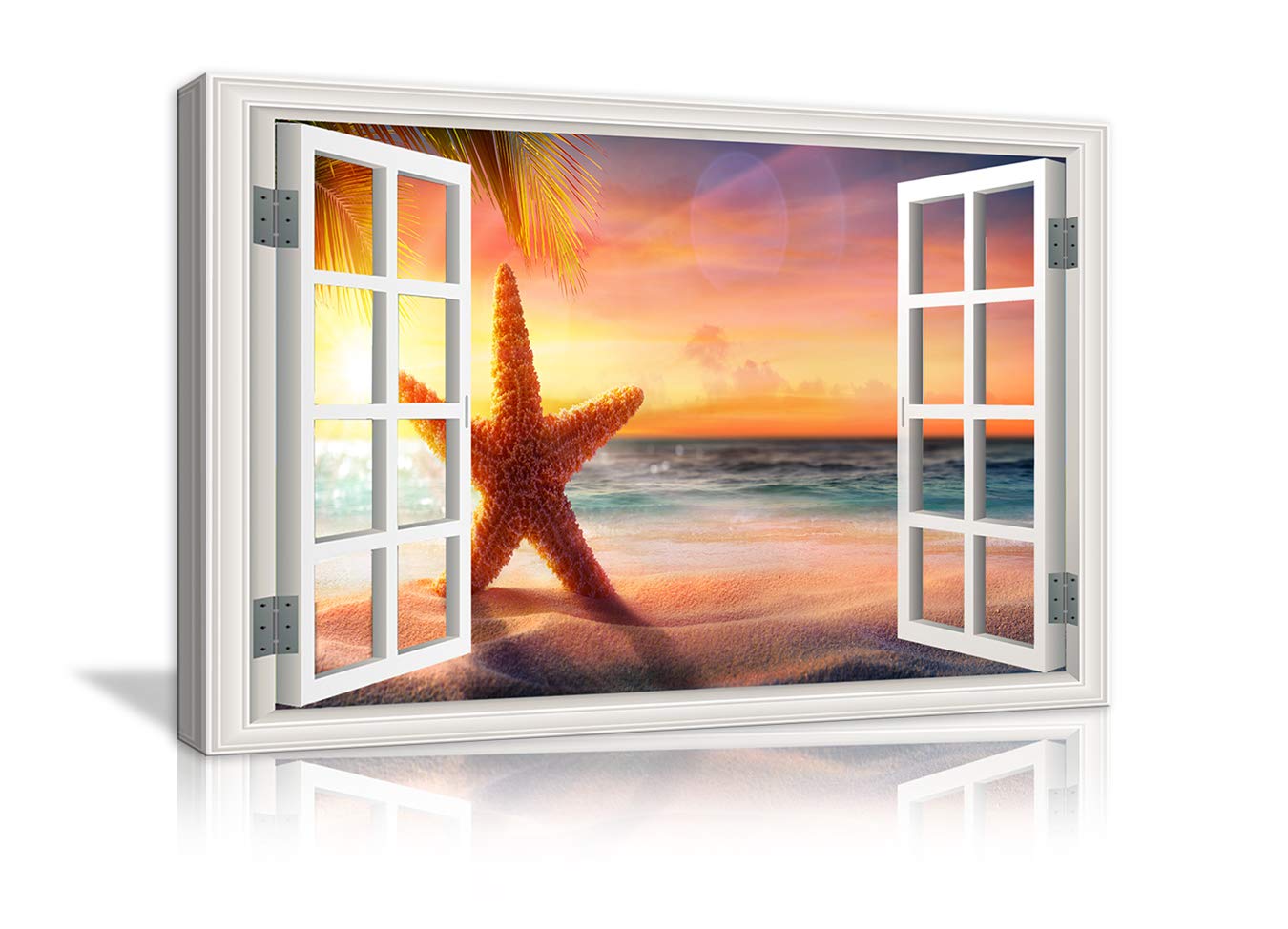 AMEMNY Tropical Beach Canvas Wall Art - Framed Palm Trees Sunset Ocean Landscape Painting for Living Room, Bedroom, Bathroom & Office Decor | Ready to Hang Coastal Wall Decor | Perfect for Beach House, Vacation Home & Coastal Theme Interiors