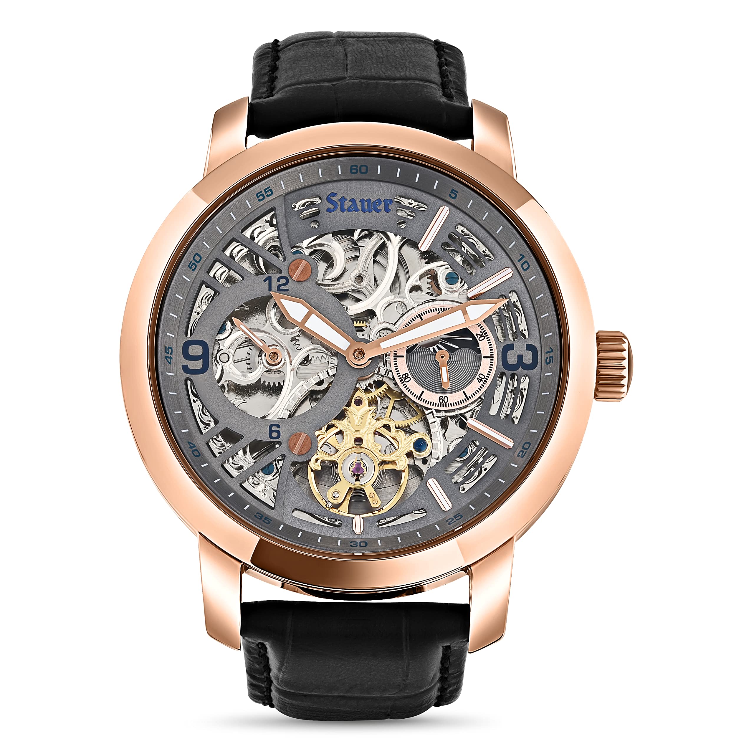 Stauer Men's X Ray Skeleton Watch - Rose Gold Case & Black Leather Band for Business & Casual Wear