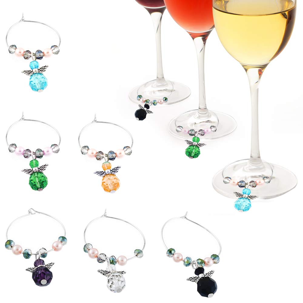 Gresunny 6-Pack Wine Glass Charms - Elegant Wine Glass Marker Rings with Gift Box for Christmas Party, Bridal Shower, Bachelorette & Bar Decorations - Perfect for Holiday Entertaining & Wine Tasting Events