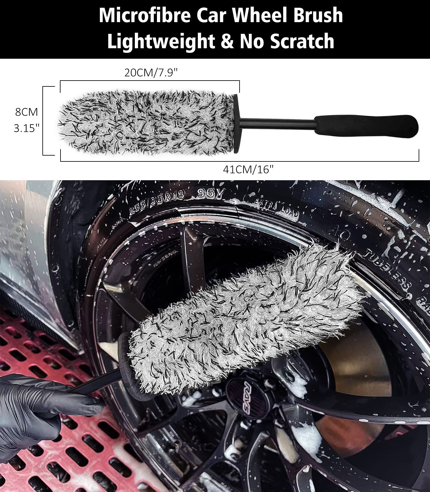 4-Pack Soft Microfiber Car Wheel Brush Set - Scratch-Free Long Handle Tire & Rim Cleaner with Detailing Brush - Perfect for Car, Motorcycle, RV & ATV Wheel Cleaning - Car Wash Kit for Fenders, Engine & Exhaust Tips