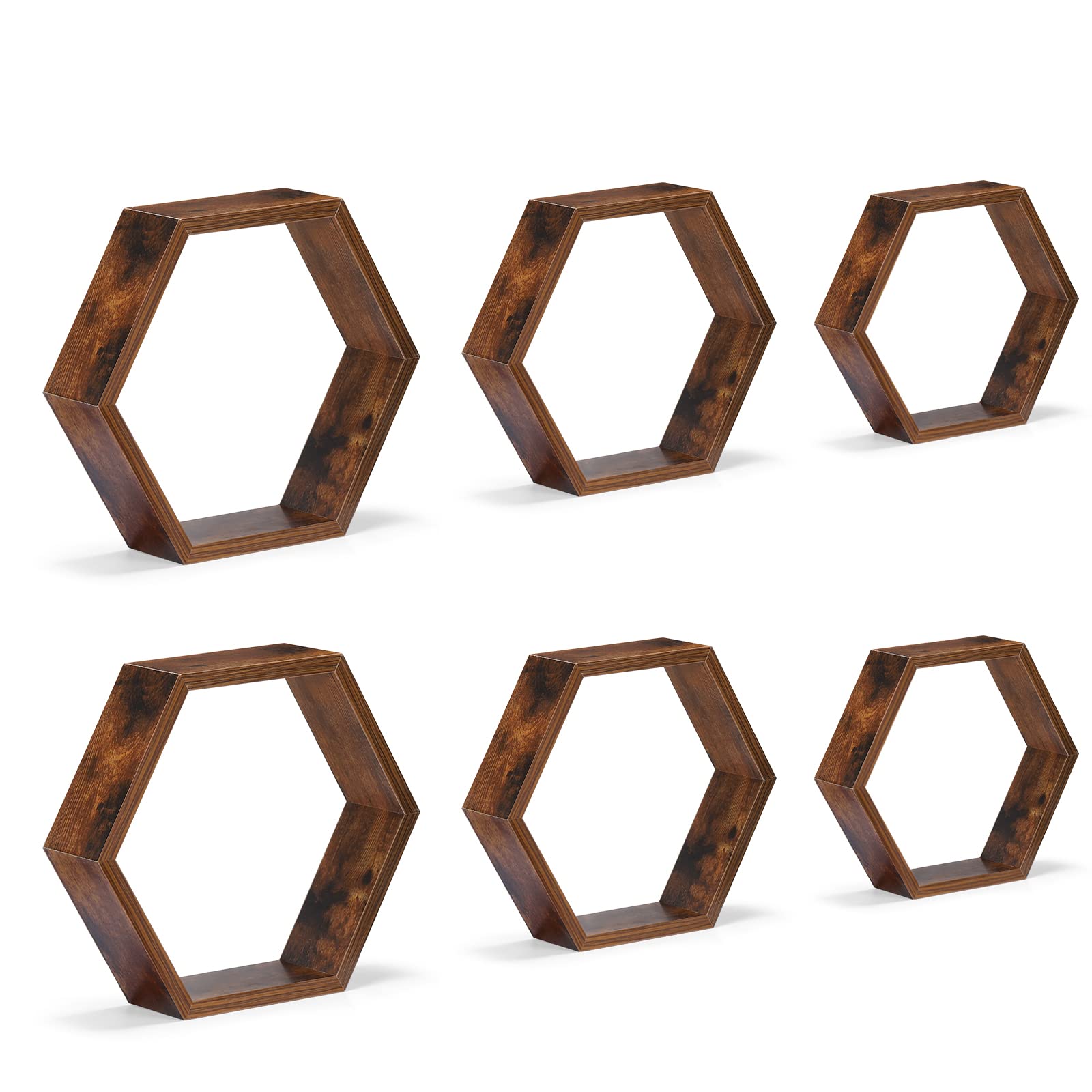 Hexagon Floating Shelves Set of 6 - Rustic Honeycomb Wall Shelves for Farmhouse Decor | Wooden Wall Mounted Storage for Bathroom, Living Room, Bedroom & Office | Perfect for Organizing Books, Plants & Home Decor