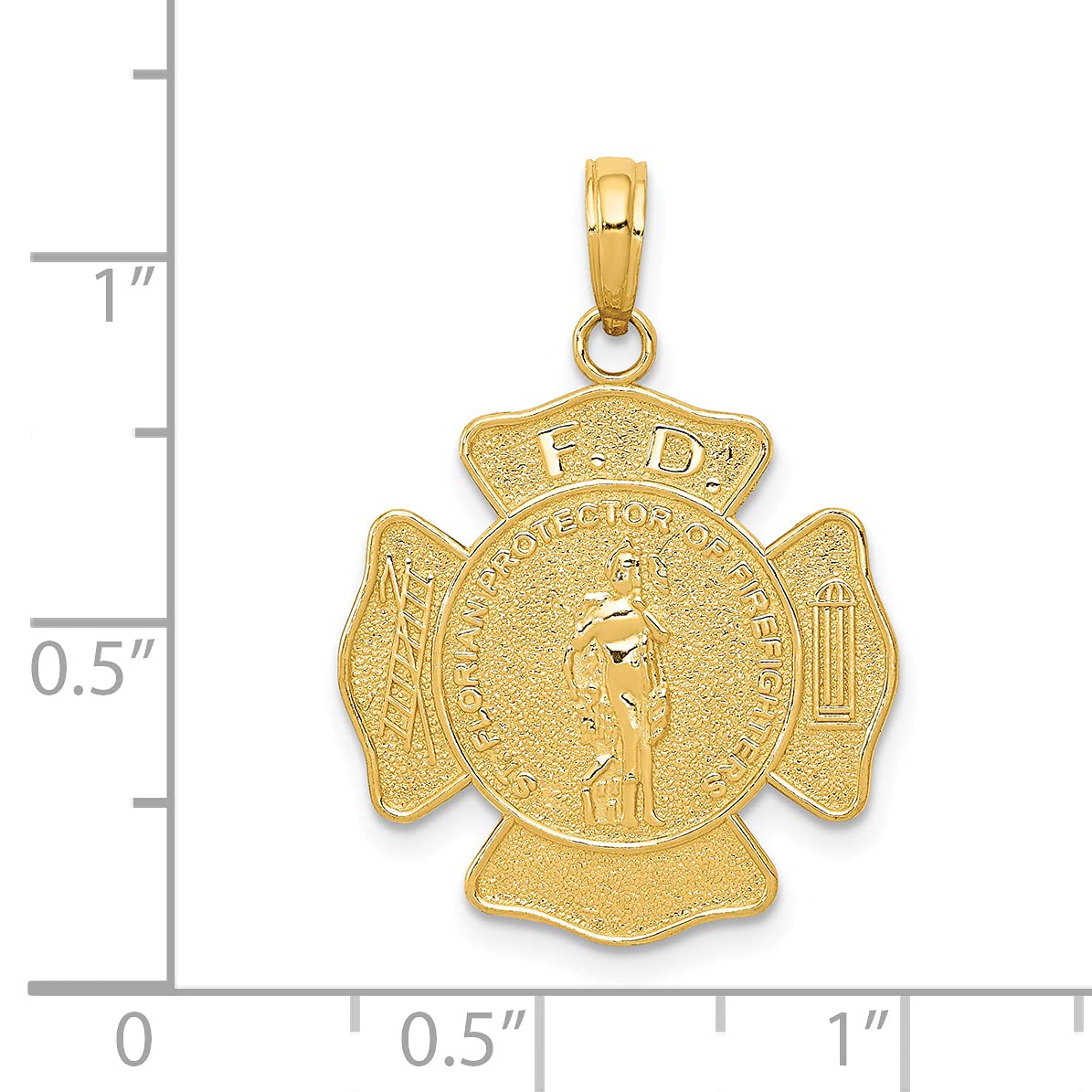 14K Solid Yellow Gold Fire Department FD St. Florian Badge Pendant - 26mm Religious Jewelry for Firefighters & First Responders - Perfect for Gifts, Memorials & Everyday Wear