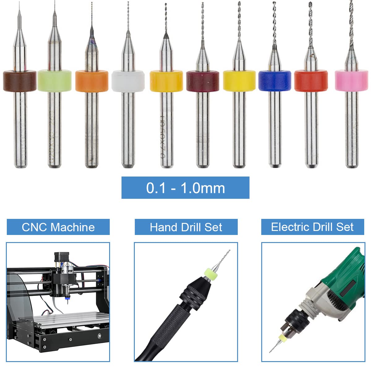 0.1-1.0mm Mini Micro Carbide PCB Drill Bits Set - 40 PCS Spiral Flute Rotary Engraving Tools for Circuit Boards, Jewelry Making & CNC Projects | Precision Drilling for DIY Electronics & Crafting