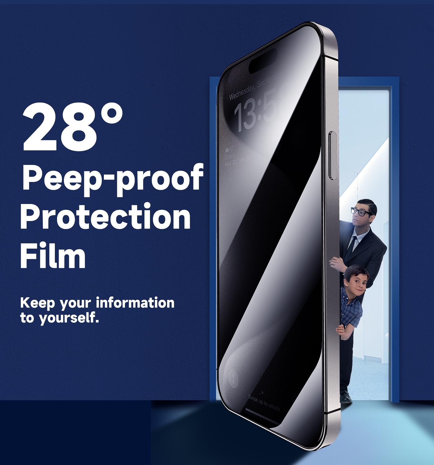 2 Pack Privacy Tempered Glass Screen Protector for iPhone 15 Pro Max 6.7 Inch - Auto Dust Removal, Bubble-Free, Easy Installation, Case Friendly - Perfect for Office, Travel and Daily Protection