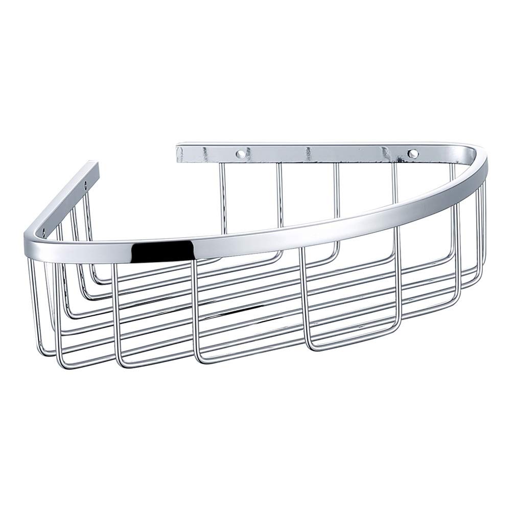 Black Stainless Steel Wall Mounted Bathroom Shelf - Shower Storage Rack with Corner Basket for Shampoo, Soap & Toiletries | Chrome Finish | Space-Saving Solution for Small Bathrooms & Showers