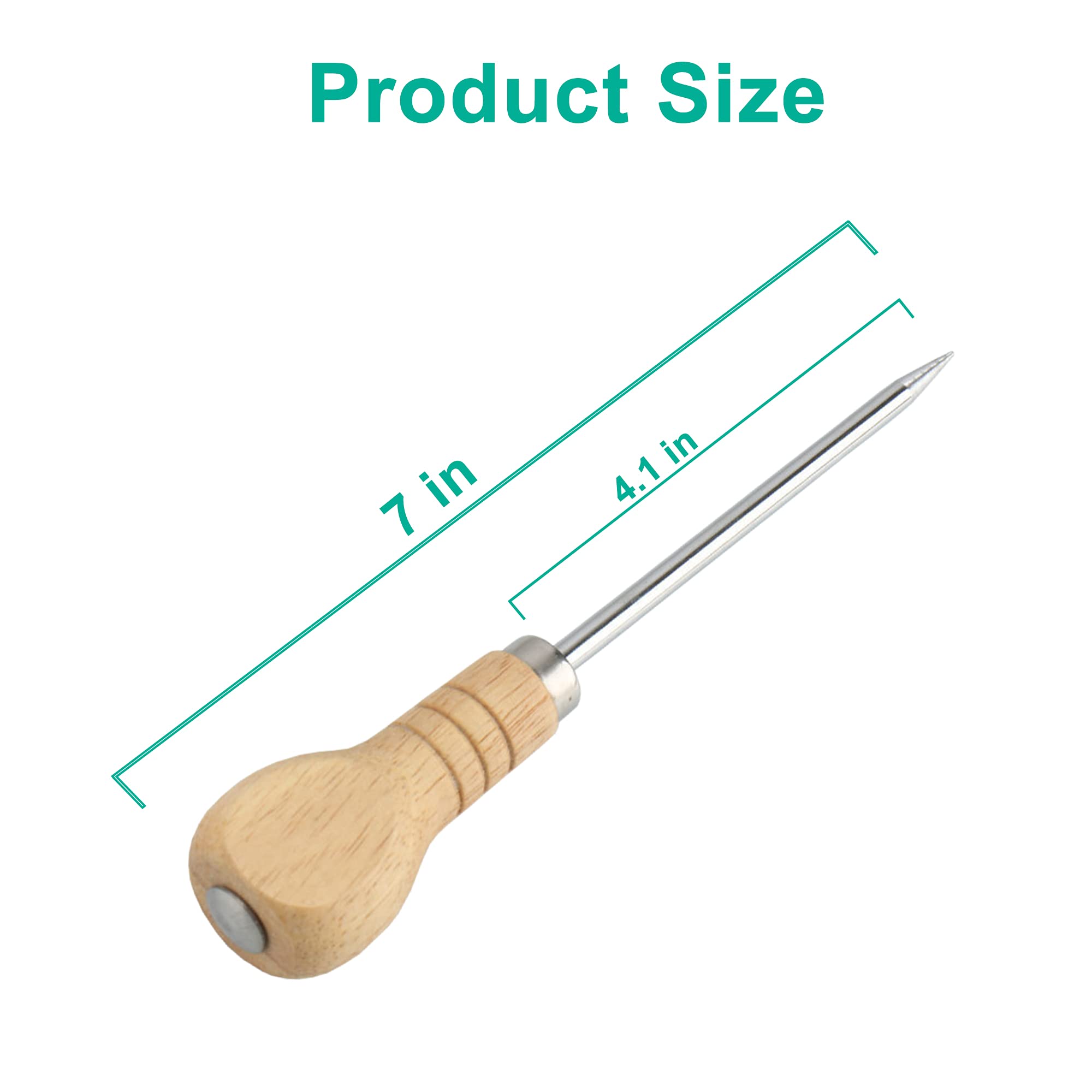 6-Piece Stainless Steel Ice Pick Set with Safety Wooden Handle - Heavy Duty Ice Breaker Tool for Kitchen, Bartending & Cocktail Making - Perfect for Crushing Ice Cubes, Shaved Ice & Frozen Drinks