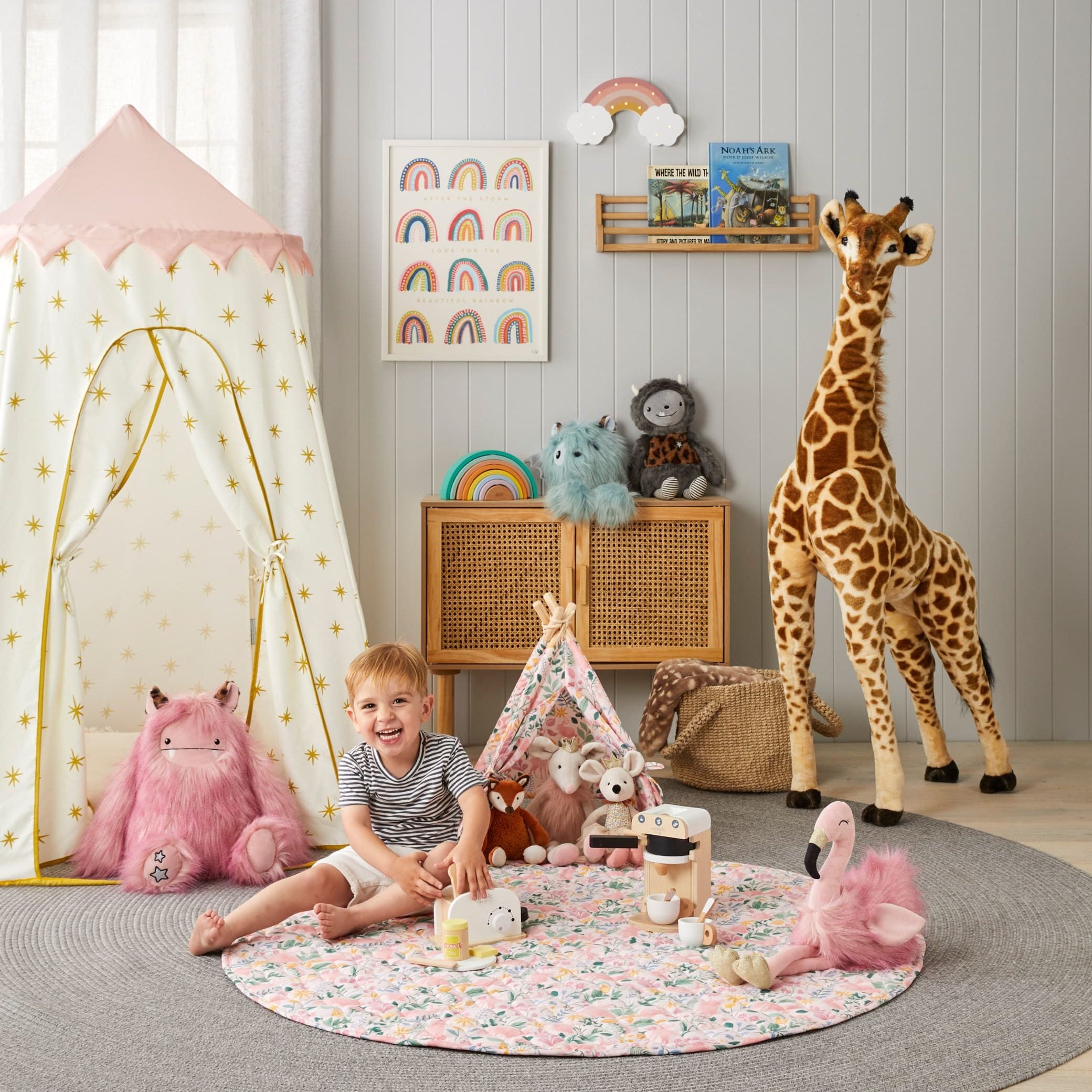 Jiggle & Giggle Giant Standing Giraffe Plush Toy - Large Stuffed Animal for Kids, Nursery Decor, Baby Shower Gift & Playroom Accent