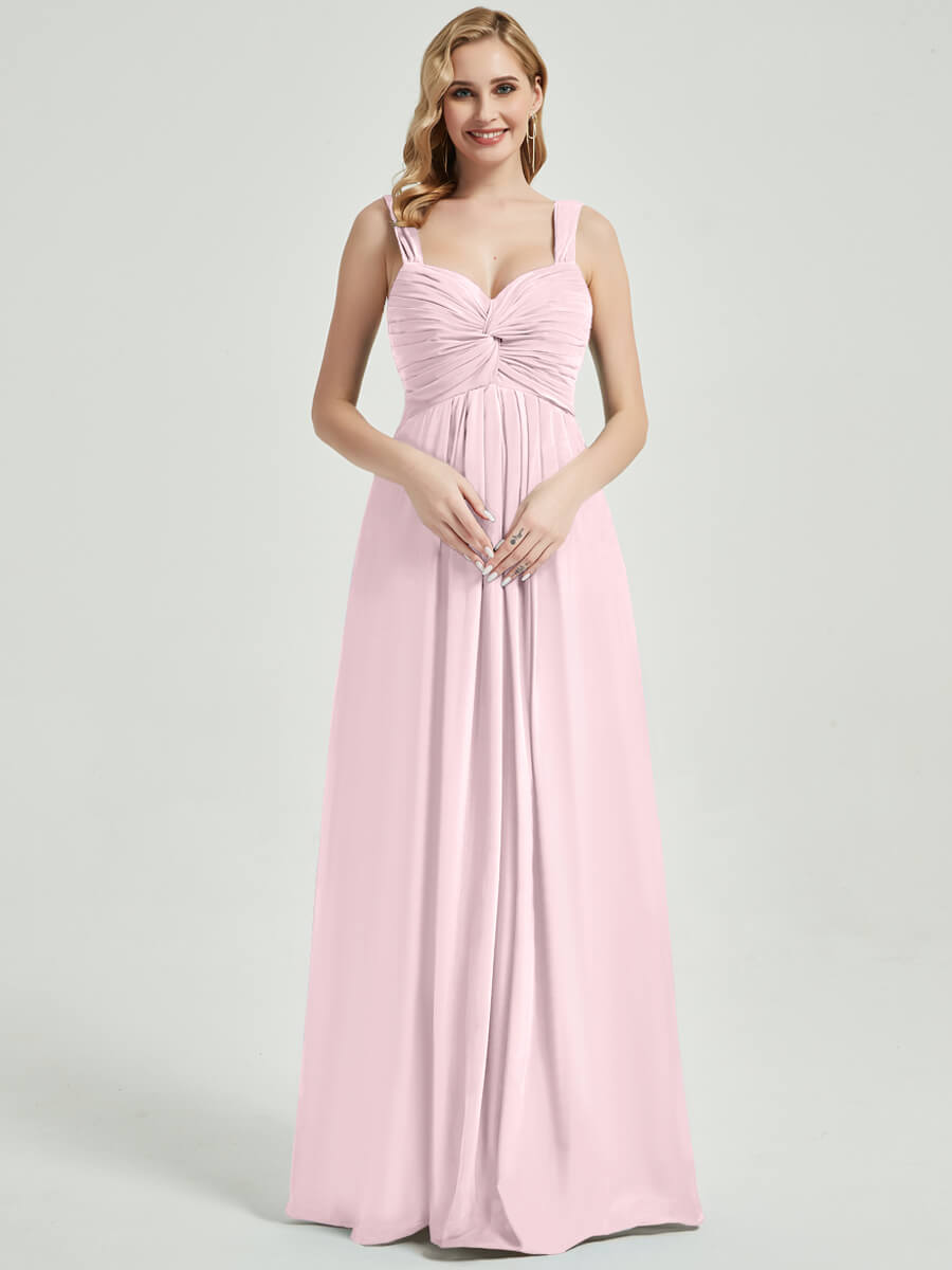 Elegant Sweetheart Neckline A-Line Floor-Length Chiffon Bridesmaid Dress with Blush Straps - Perfect for Weddings, Formal Events & Special Occasions