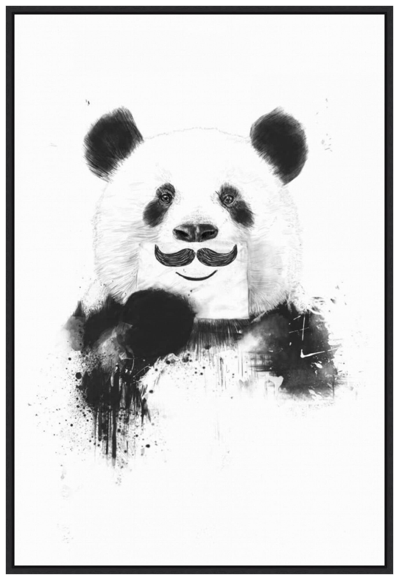 Funny Panda Framed Canvas Wall Art by Balazs Solti - 23x33 Inches Large Sylvie Black Frame - Perfect for Living Room, Bedroom & Office Decor