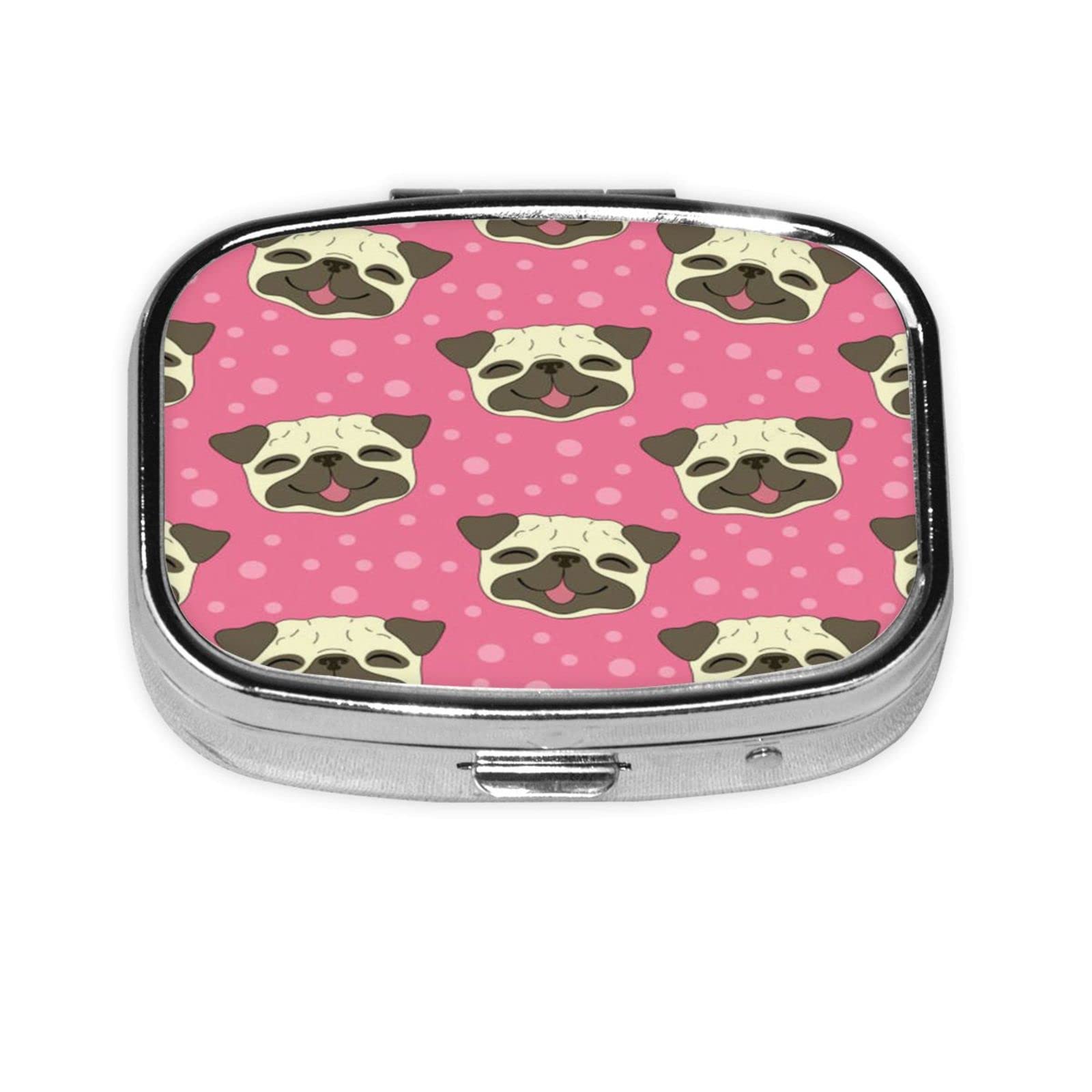 Funny Pug Dog Square Pill Box - 2 Compartment Medicine Organizer & Tablet Case | Cute Decorative Container for Home, Office, Travel