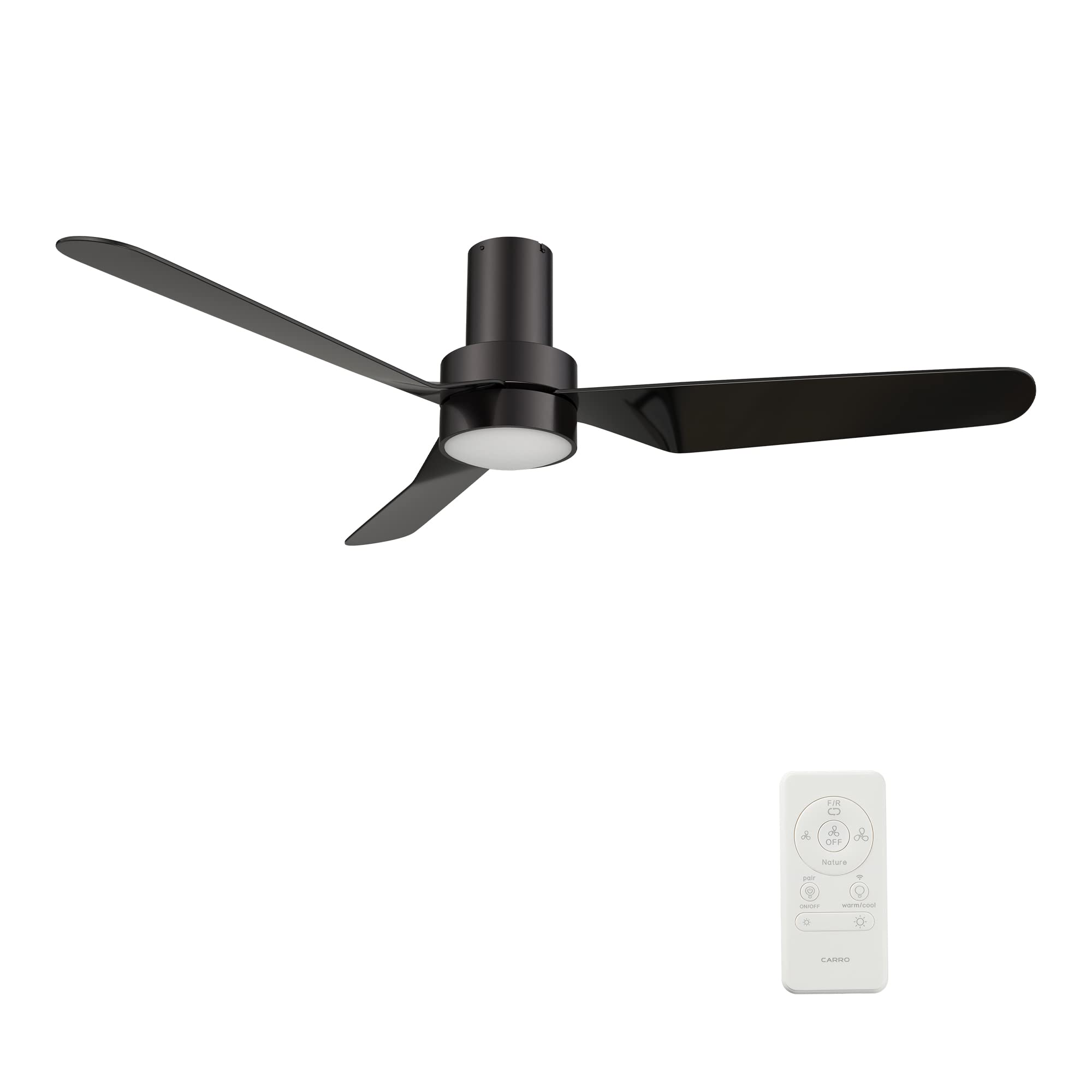 52 Inch Smart Ceiling Fan with Remote Control - 3 Blade Modern Ceiling Fan for Living Room, Bedroom & Office - Energy Efficient Quiet DC Motor - Matte Black Finish (Carro Madrid)