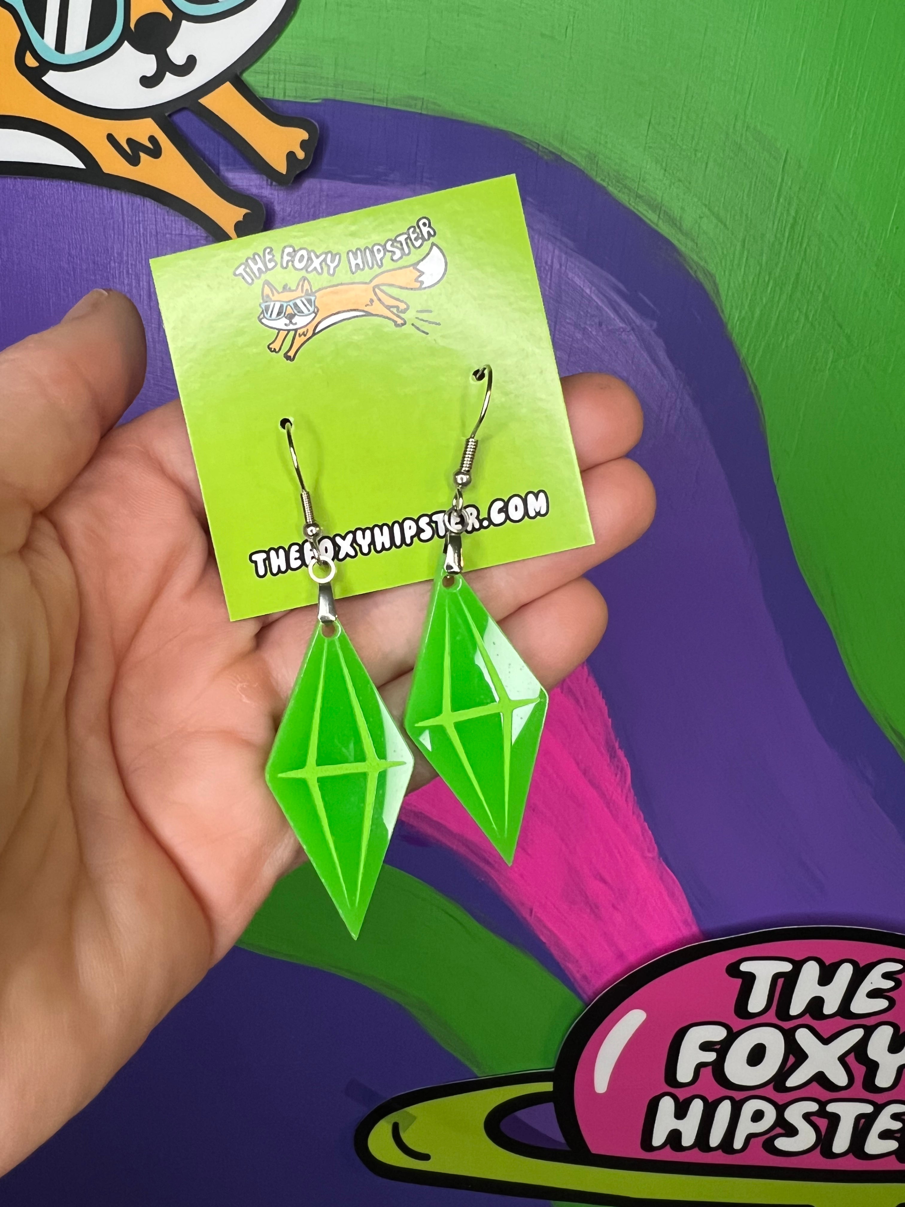 The Sims Acrylic Plumbob Dangle Earrings - Official Game Inspired Jewelry for Cosplay & Everyday Wear