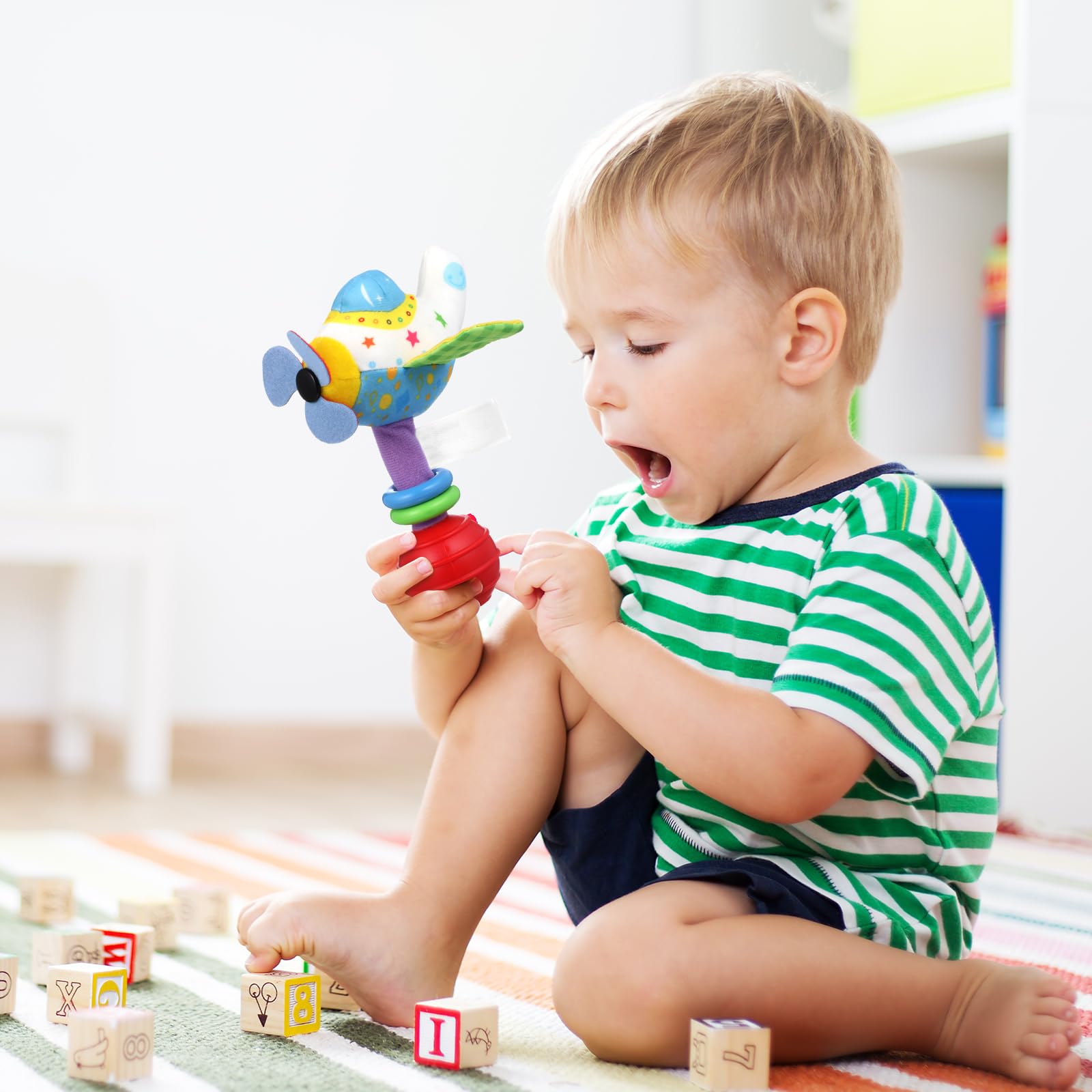TOYANDONA Educational Baby Rattle Toy - Soft Cloth Airplane Puzzle with Bell Sound, Safe Stuffed Developmental Toy for Infants & Toddlers | Perfect for Sensory Play, Early Learning & Fun Gift for Kids