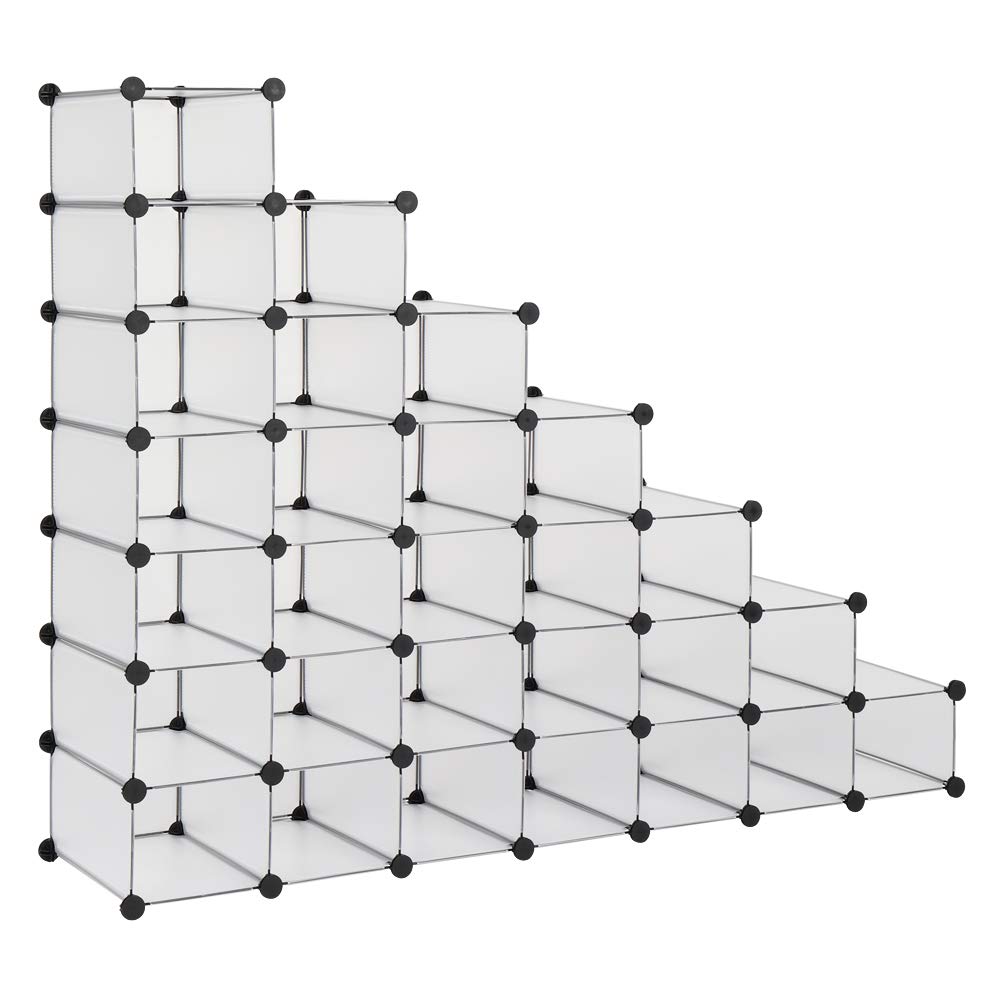 Lazyspace 7-Tier Shoe Rack Organizer - Space Saving Plastic Shoe Storage Cabinet Holds 28 Pairs - White Entryway Hallway Bathroom Living Room Closet Organizer for Home & Apartment Organization