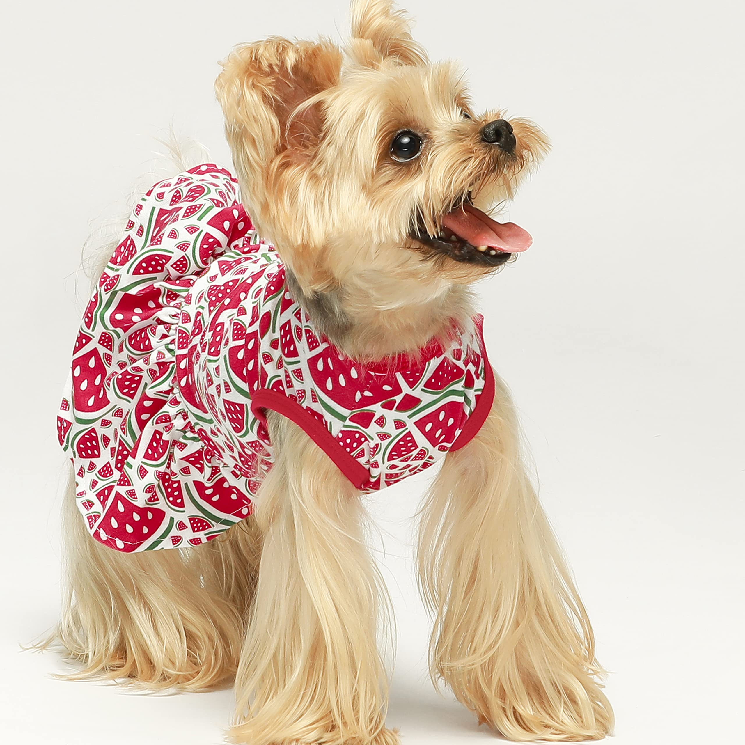 Fitwarm 2-Pack Summer Fruit Print Dog Tulle Dresses - 100% Cotton Pet Clothes for Small Dogs & Cats - Red & Pink Outfits - Perfect for Parties, Photos & Special Occasions