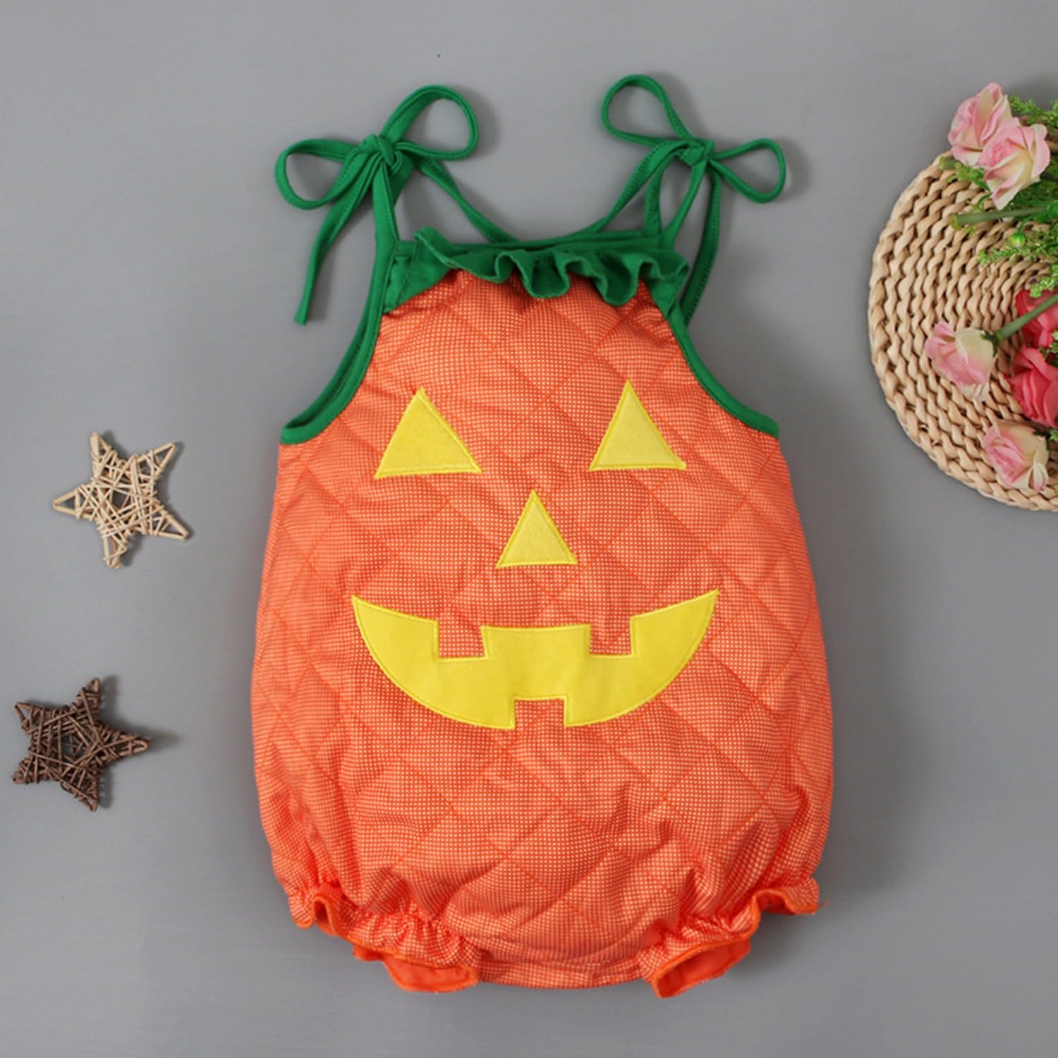 **Halloween Baby Outfits - Sleeveless Pumpkin Print Crawlers for Boys & Girls 0-4 Months | Cute Fall Toddler Clothes for Halloween Parties & Photo Shoots**