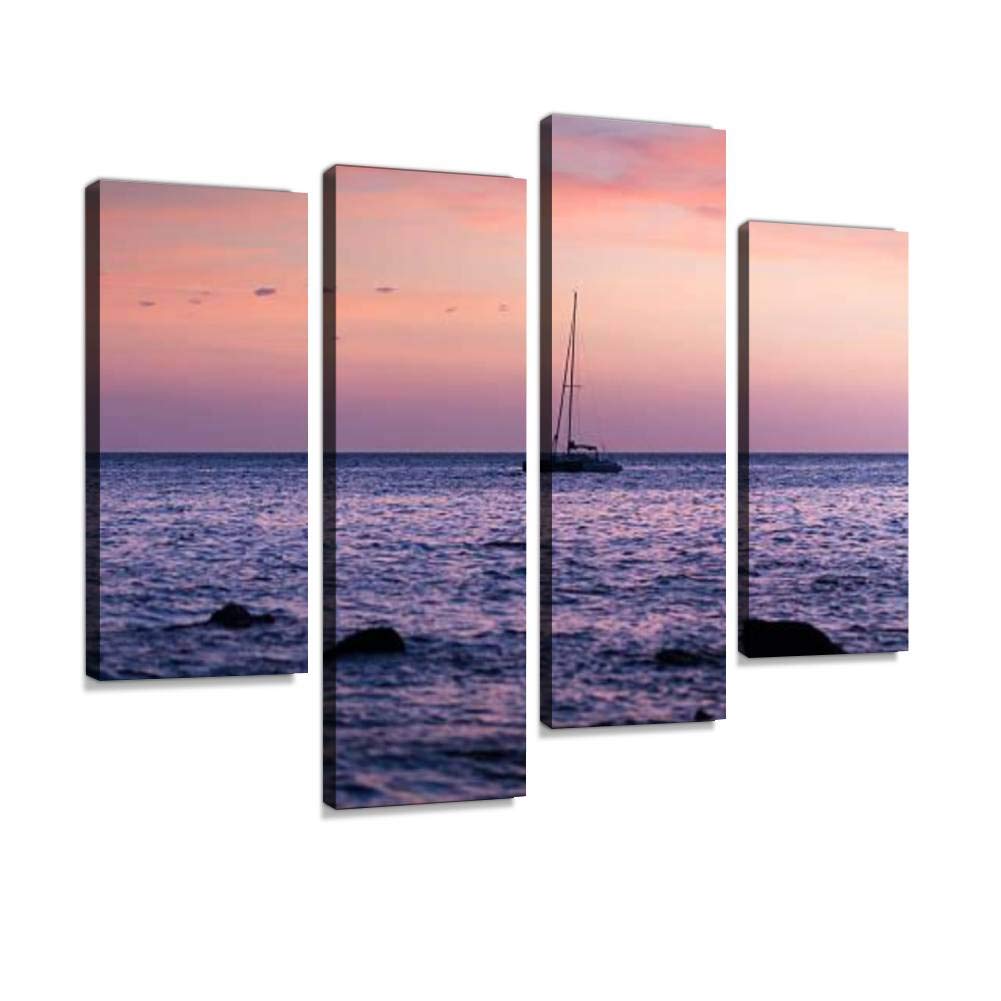 IGOONE 4-Panel Canvas Wall Art - Modern Framed Silhouette Catamaran Sailing Painting - Ready to Hang Home Decor for Living Room, Bedroom & Office