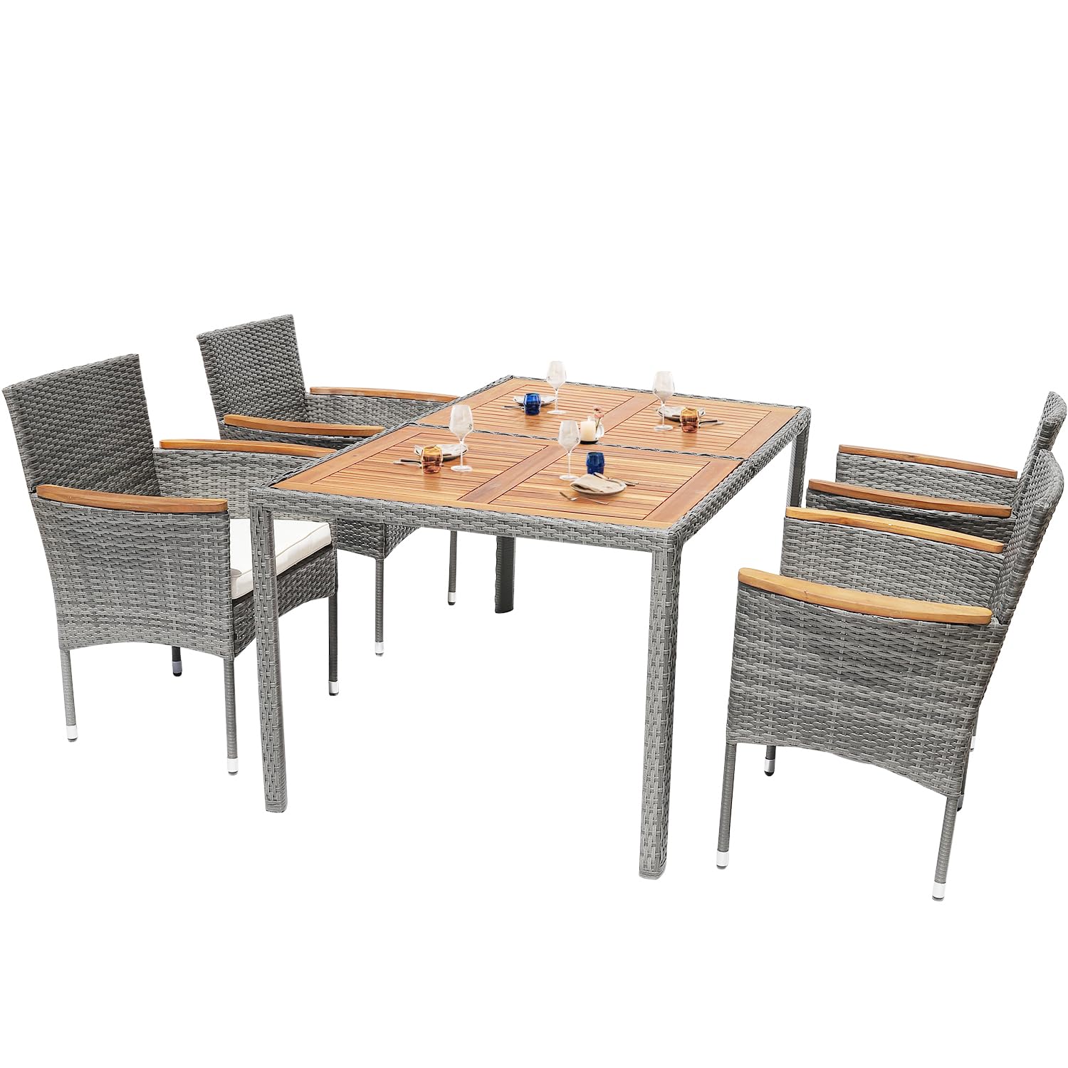 5-Piece Outdoor Patio Dining Set with Table and 6 Chairs - Waterproof Grey Patio Furniture for Backyard, Garden, Poolside & Deck - Perfect for Outdoor Entertaining & Relaxation