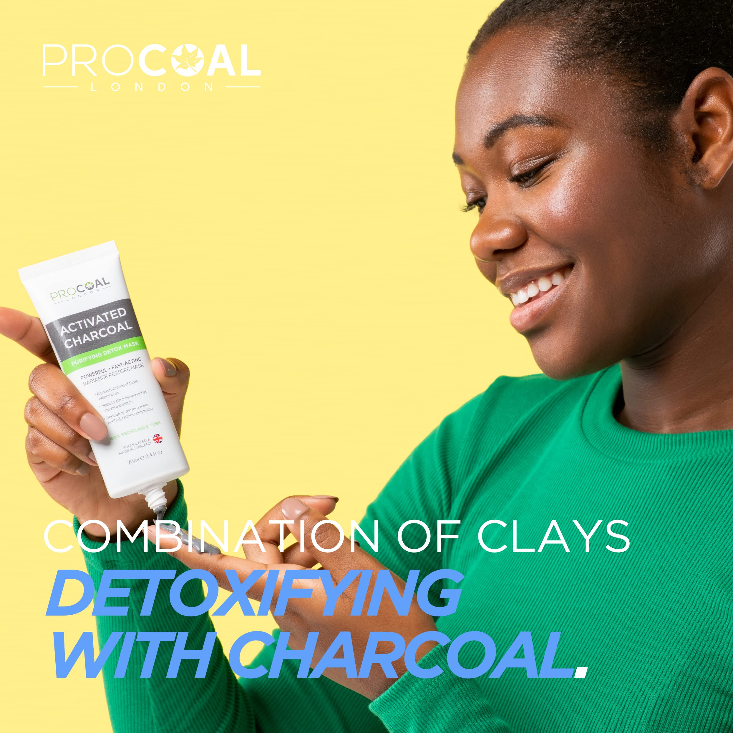 Procoal Charcoal Face Mask for Men & Women - Deep Cleansing Clay Mask for Clogged Pores, Blackheads & Excess Oil - 70ml Detoxifying Skincare with 100% Recyclable Packaging (Cruelty-Free, Made in UK) - Perfect for Acne-Prone Skin & Weekly Detox Routine