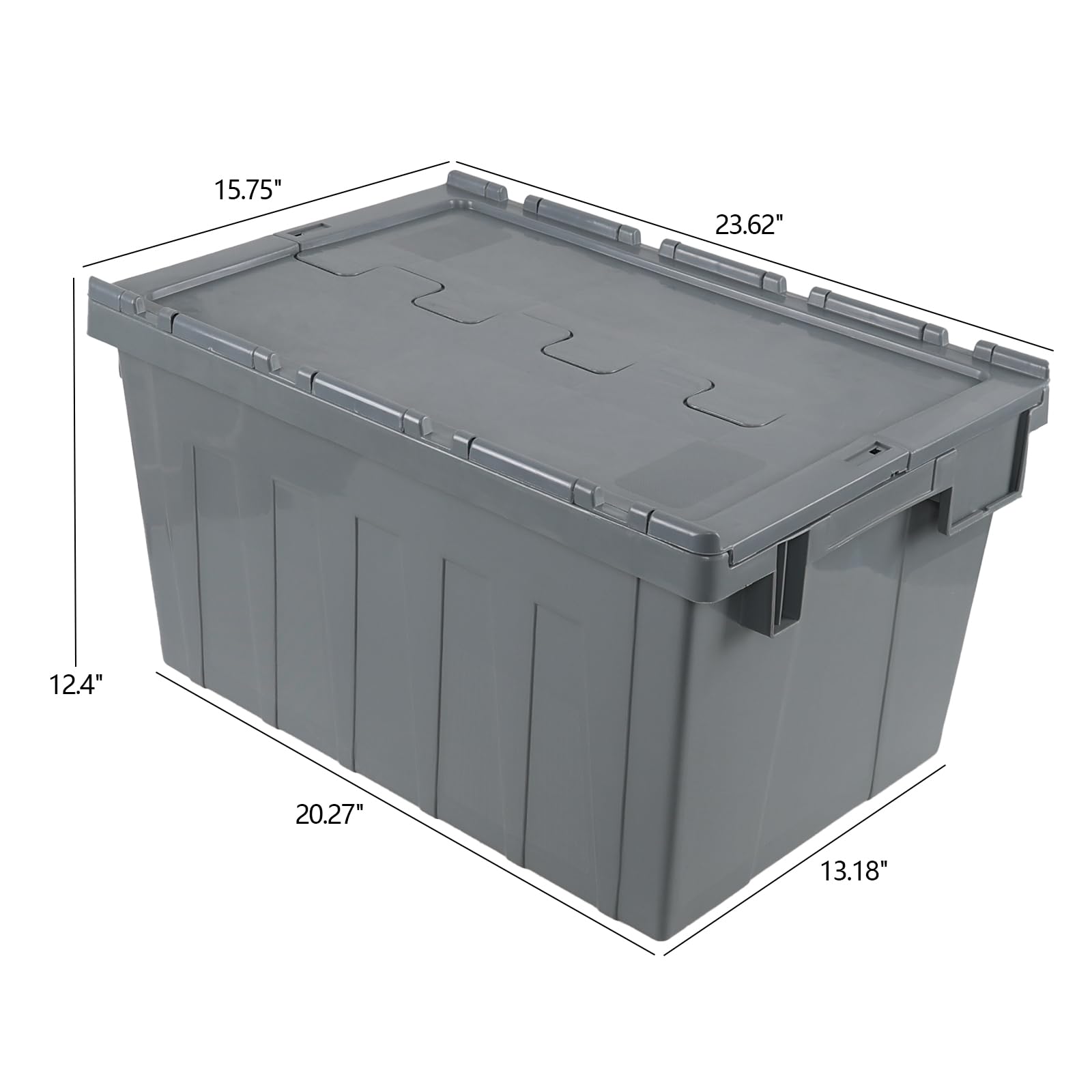15 Gallon Heavy-Duty Storage Container with Hinged Lid - Industrial Plastic Storage Tote Bin (4-Pack) - Perfect for Warehouse, Garage Organization & Bulk Item Storage