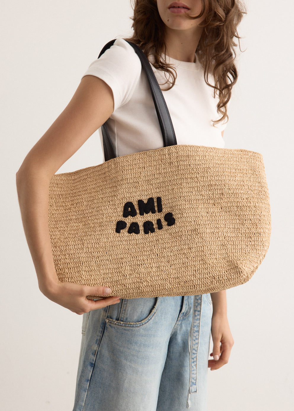 Ami Paris Tote Bag for Women - Stylish Canvas Shoulder Bag with Leather Handles - Perfect for Work, Travel & Shopping