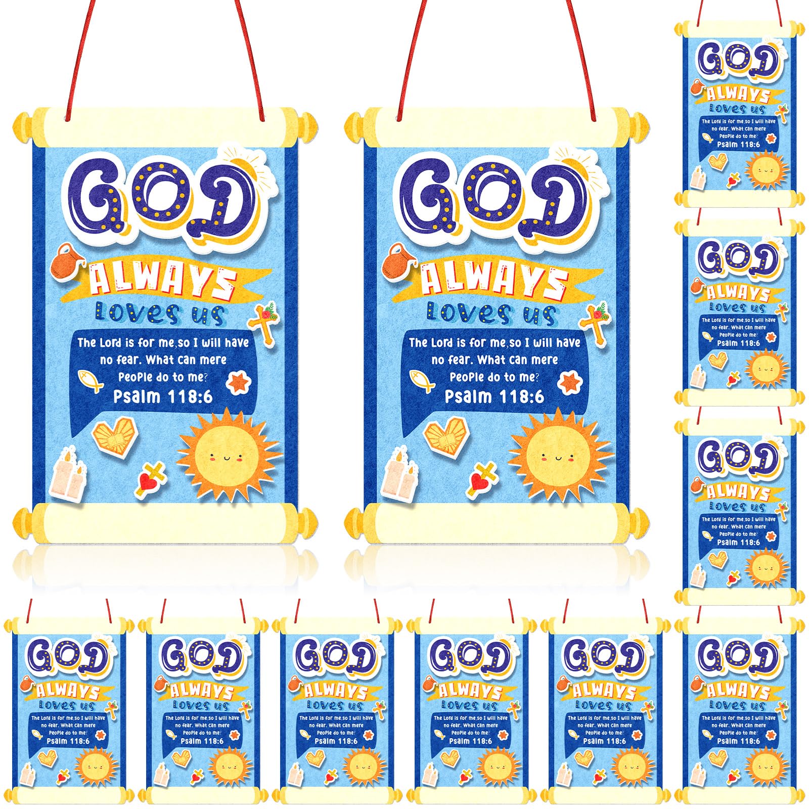 Peryiter 24 Pcs Christian DIY Felt Bible Crafts Kit - God Always Love Us Religious Scroll Art Supplies for Home, Church & Sunday School Activities | Perfect for Bible Study, Kids Crafts & Religious Gift Making