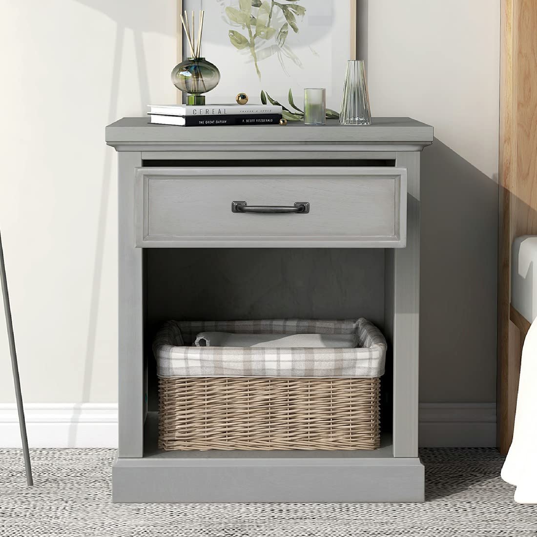 Modern Solid Wood Nightstand with Storage Drawers & Shelves - Bedroom & Living Room Furniture