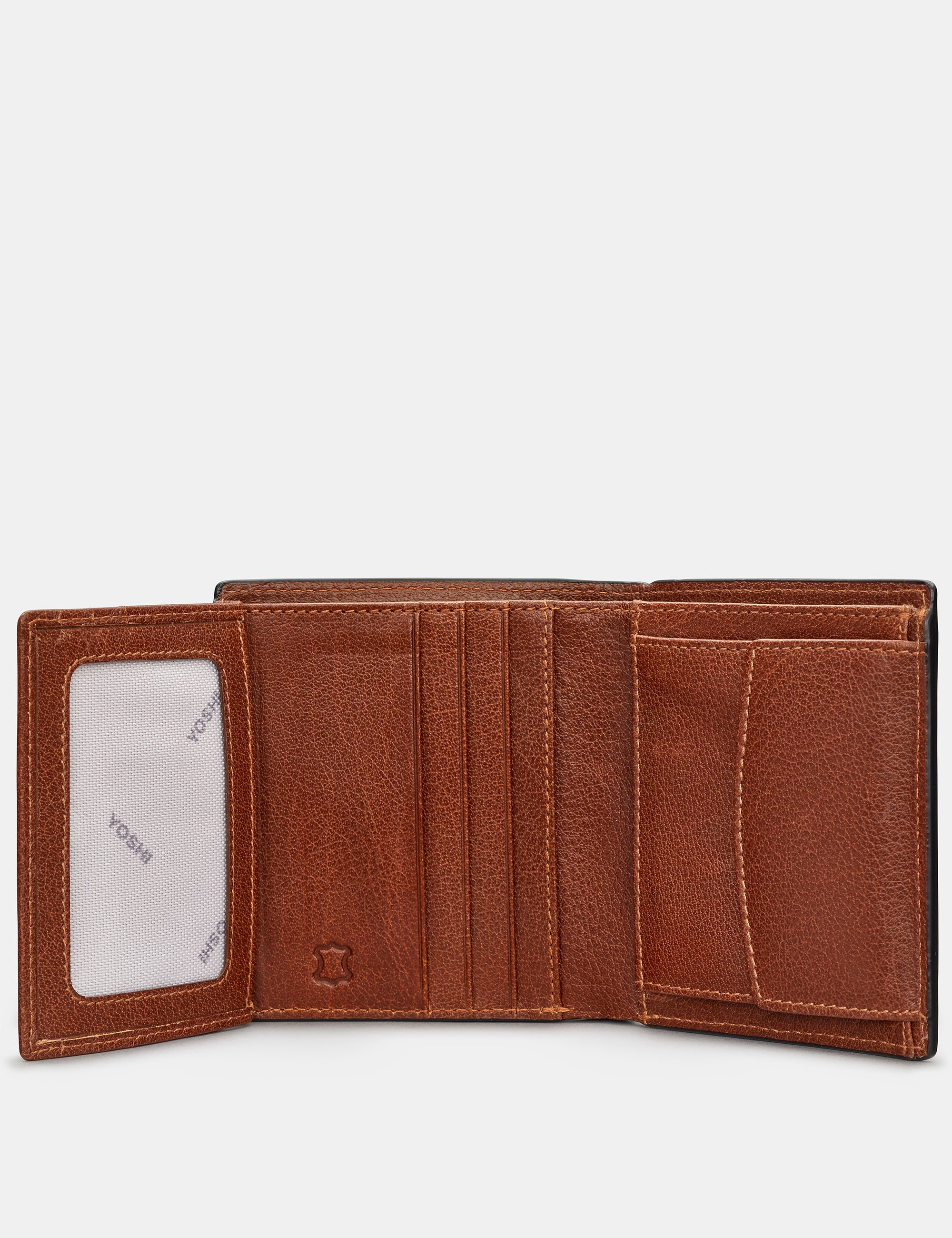 Genuine Brown Leather Two Fold Coin Pocket Wallet for Men - Slim Bifold Wallet with RFID Protection for Everyday Use and Travel