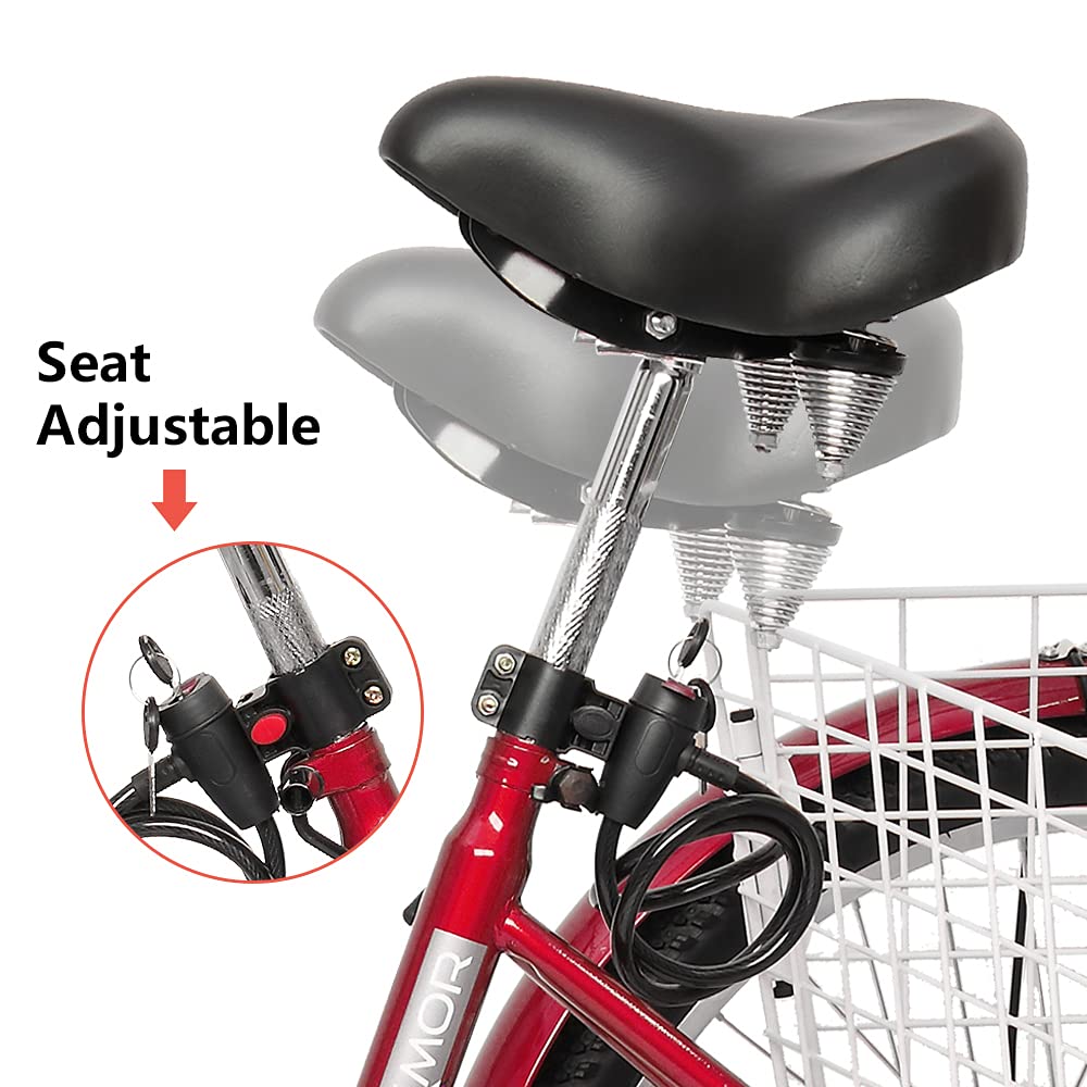 PEXMOR 24/26 Inch 7-Speed Adult Tricycle for Women, Men & Seniors - 3 Wheel Cruiser Bike with Folding Front & Rear Basket - Perfect for Shopping, Recreation, Picnics & Outdoor Activities