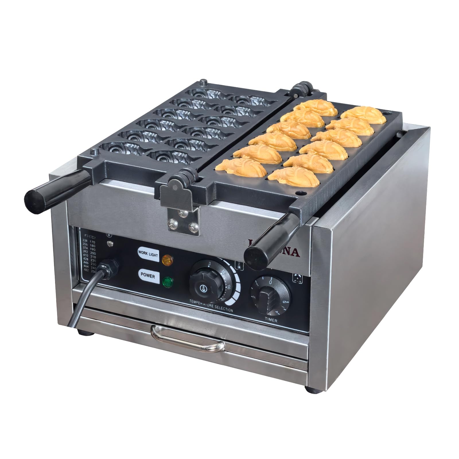 Mini Fish-Shaped Waffle Maker - Non-Stick Teflon Coating Taiyaki Pan with Adjustable Temperature (122-572℉) - Perfect for Home, Hotel, Restaurant, Bakery & Coffee Shop - Make Cute Fish Waffles for Breakfast, Desserts & Parties