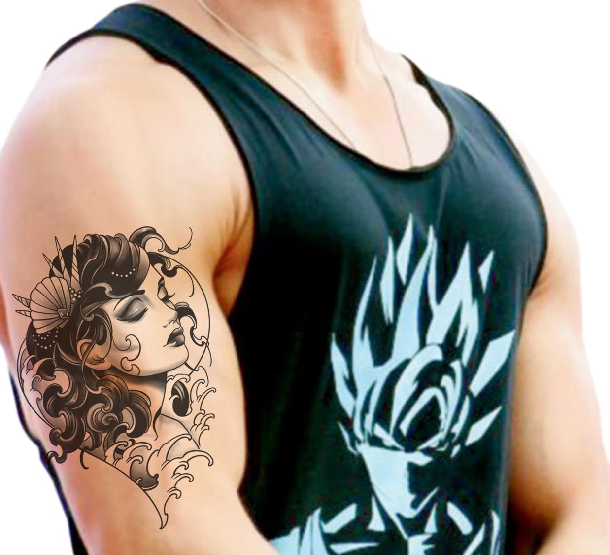 Waterproof Temporary Tattoo Stickers for Men & Women - 3D Realistic Flowers, Butterflies, Stars, Angels, Wolves & Armband Designs (21x15cm) | Perfect for Parties, Halloween, Cosplay & Body Art | KT-054