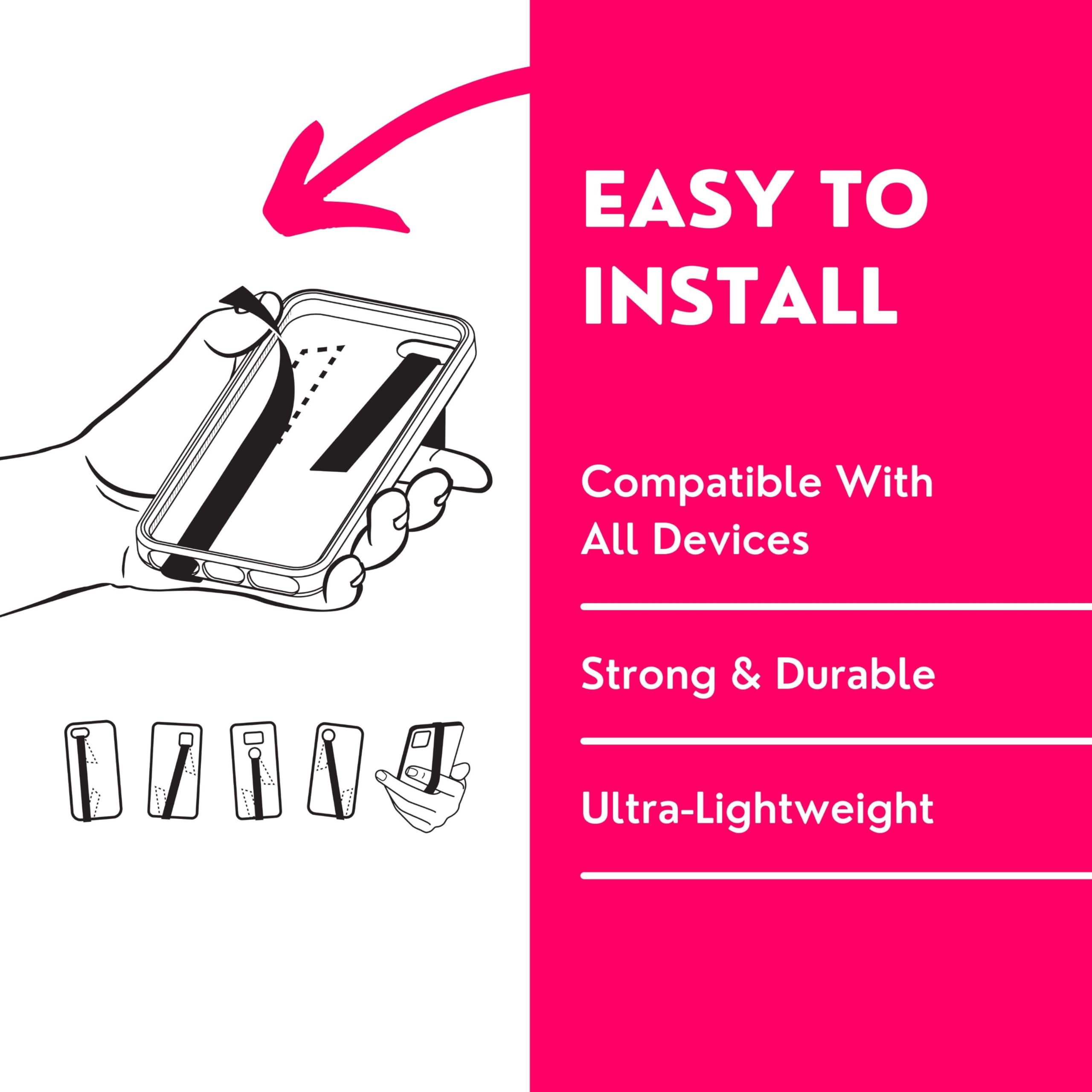 Non-Elastic Phone Grip Strap Holder - Small Lightweight Discreet Finger Loop for Secure One-Handed Phone Use - Perfect for Commuting, Gym Workouts and Outdoor Activities