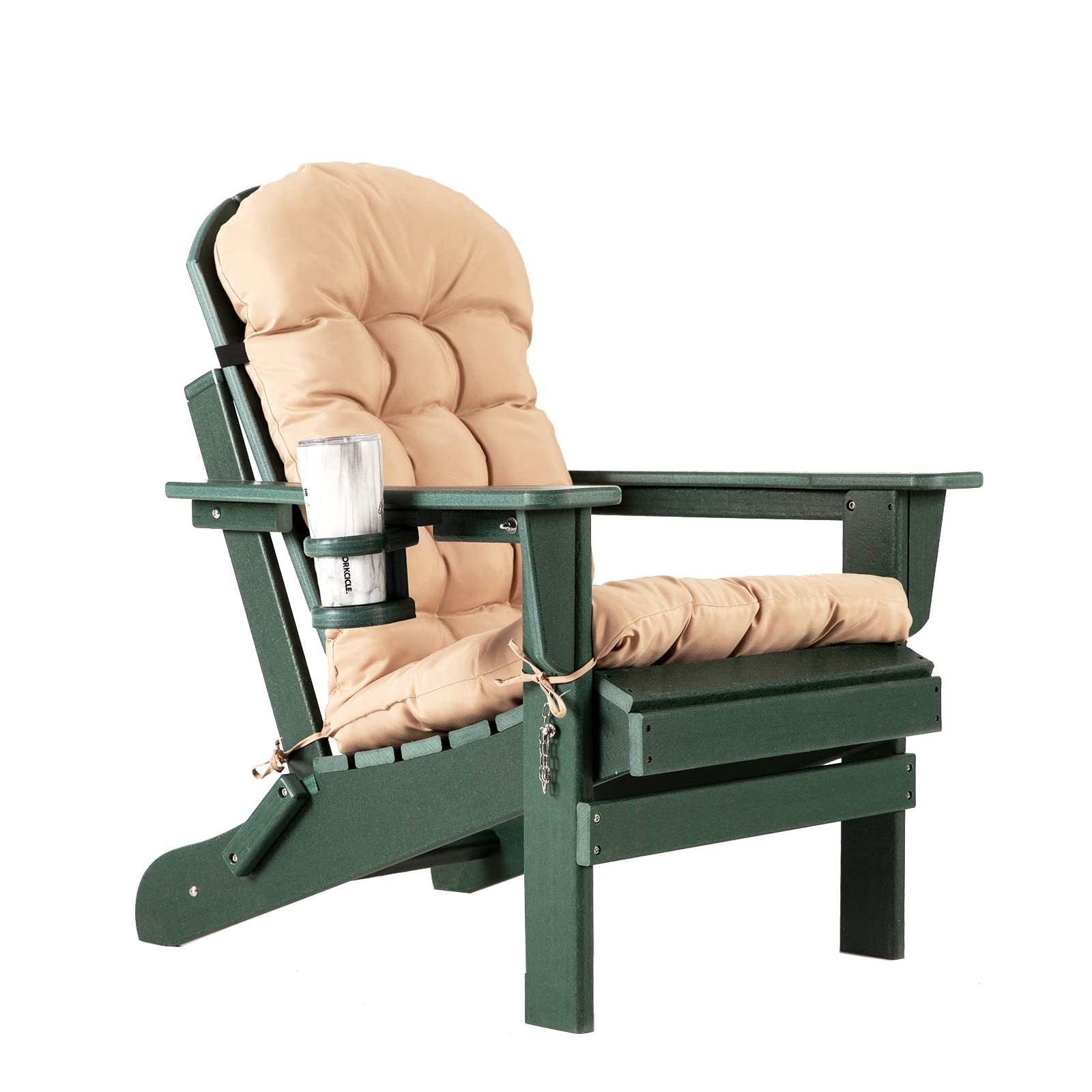Premium Folding Adirondack Chair with Cushion & Cup Holder - Heavy Duty HDPE Plastic Oversized Patio Chair - Weather Resistant Outdoor Furniture for Garden, Deck, Fire Pit, Camping & Backyard Relaxation (Green)