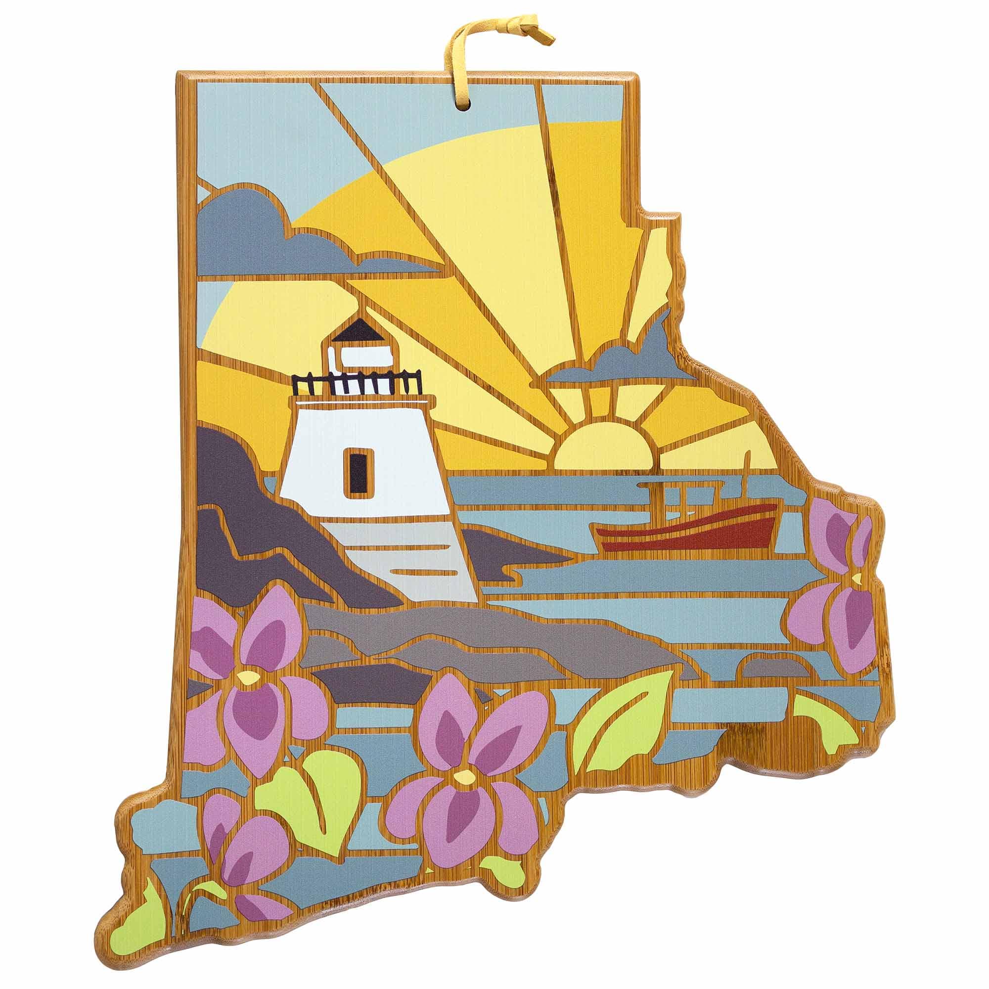 Handcrafted Rhode Island Themed Wooden Cutting Board - Summer Stokes Artwork - Perfect for Kitchen Prep, Charcuterie Boards & Home Decor Gifts