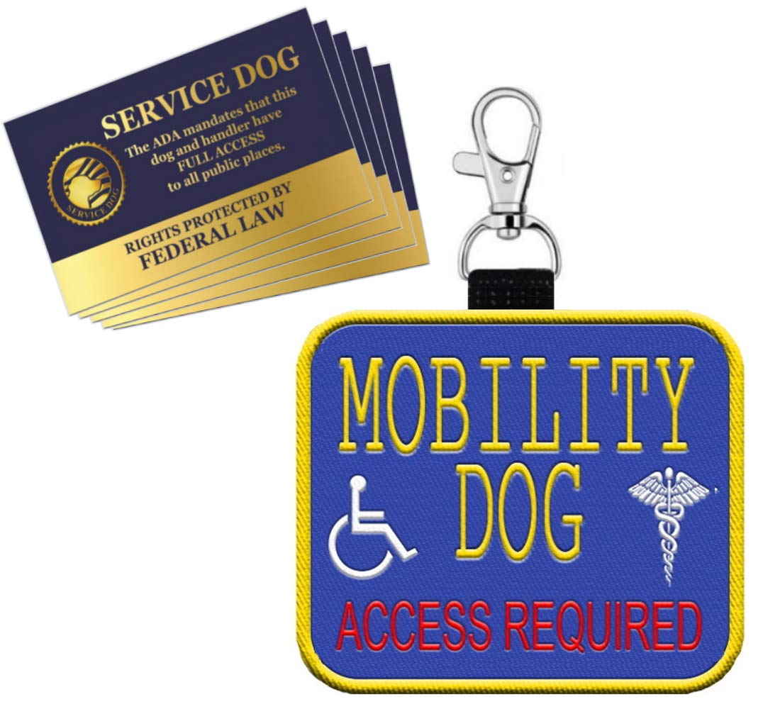 Service Dog ID Patch Tag - Mobility Dog Identification for Vests, Harnesses, Collars & Leashes | Includes 5 Informational Handout Cards | Perfect for Training, Public Access & Travel Assistance