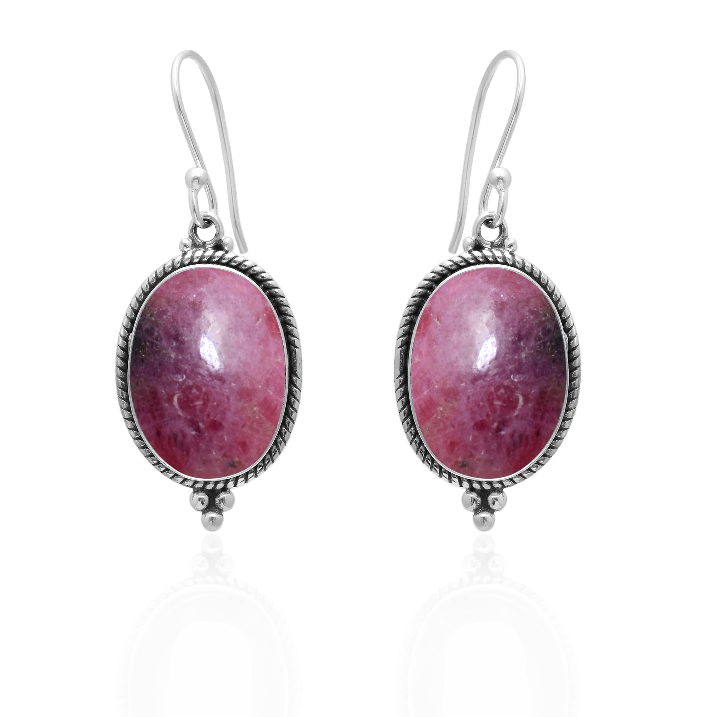 Veracity Jewelry Rhodonite Earrings for Women - 925 Sterling Silver Pink Gemstone Stud Earrings - Handmade Rhodonite Jewelry Gift for Her - Perfect for Valentine's Day, Anniversary & Special Occasions