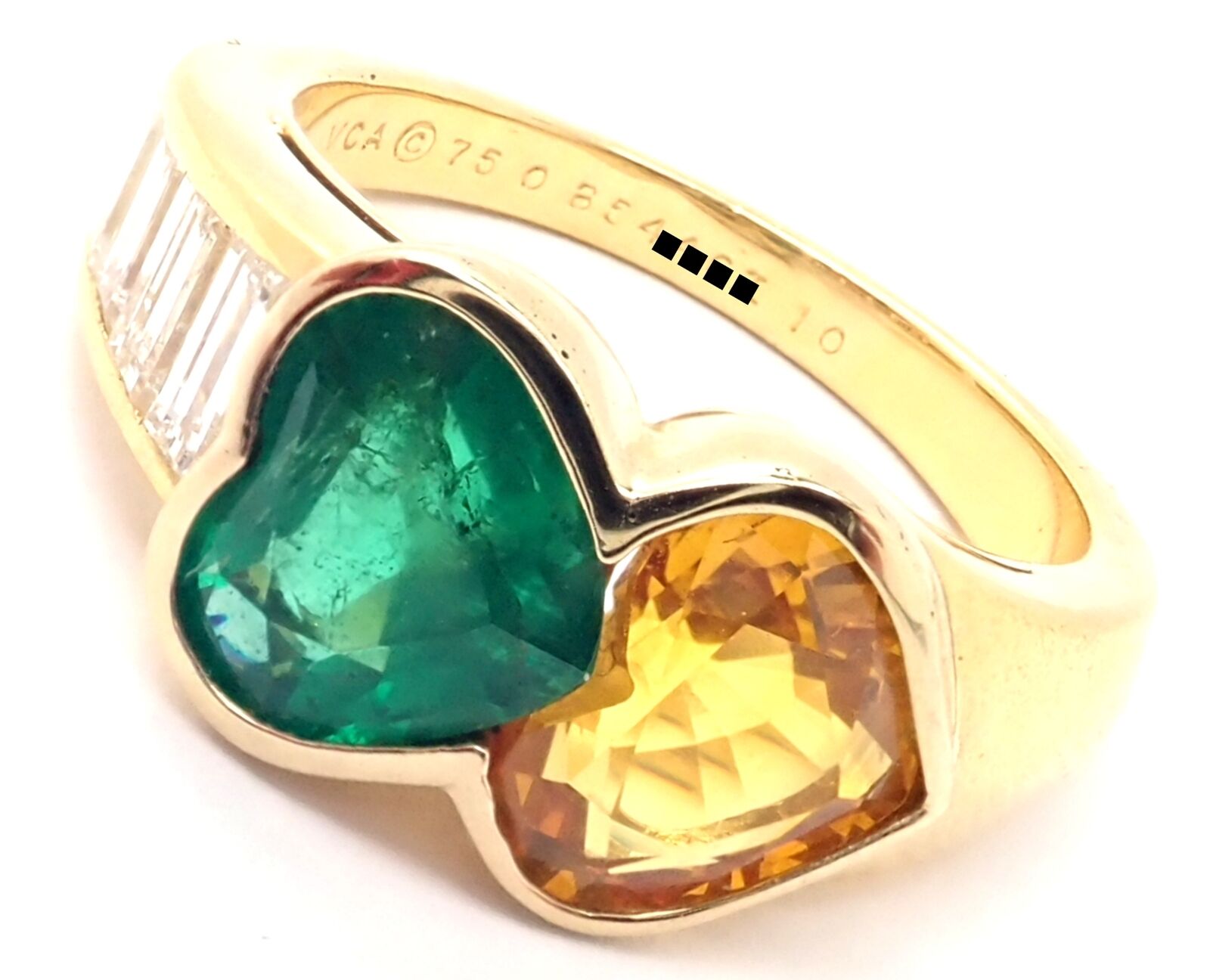 Authentic Van Cleef & Arpels 18k Gold Diamond Emerald Yellow Sapphire Ring - Luxury Jewelry for Women, Perfect for Weddings, Anniversaries & Special Occasions