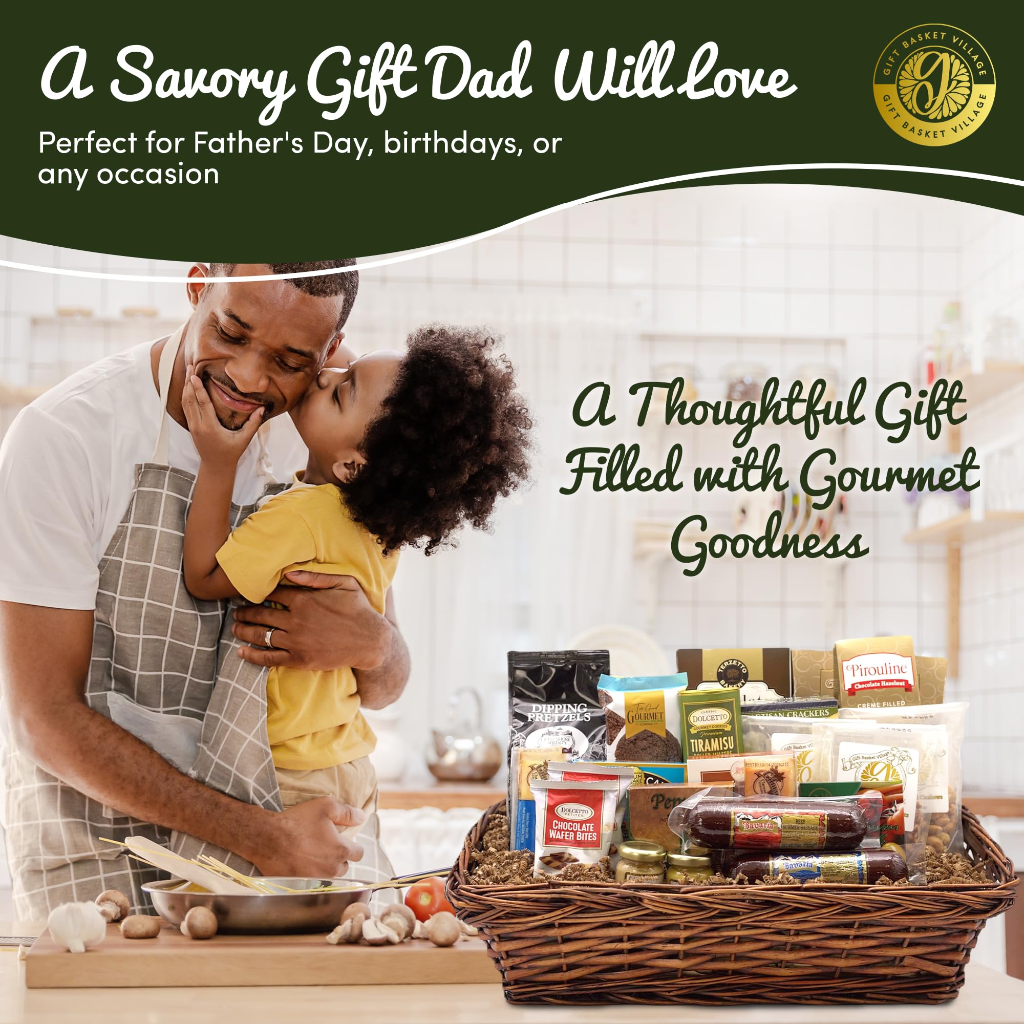 Gift Basket Village: Dad's Favorite Gourmet Gift Box - Premium Cookies, Artisan Cheeses, Cured Sausages, Specialty Mustards & More | Perfect for Father's Day, Birthday & Holiday Gifting