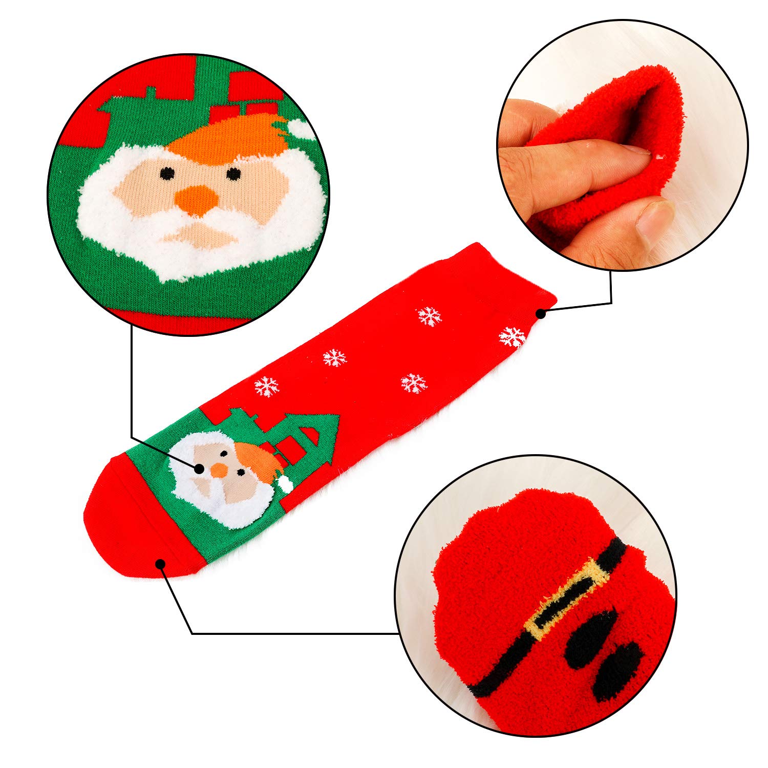 Qpout 4 Pairs Christmas Warm Socks for Women & Men - Cozy Winter Snowflake Santa Claus Tree Holiday Socks - Perfect for Christmas Parties, Gifts & Festive Decorations