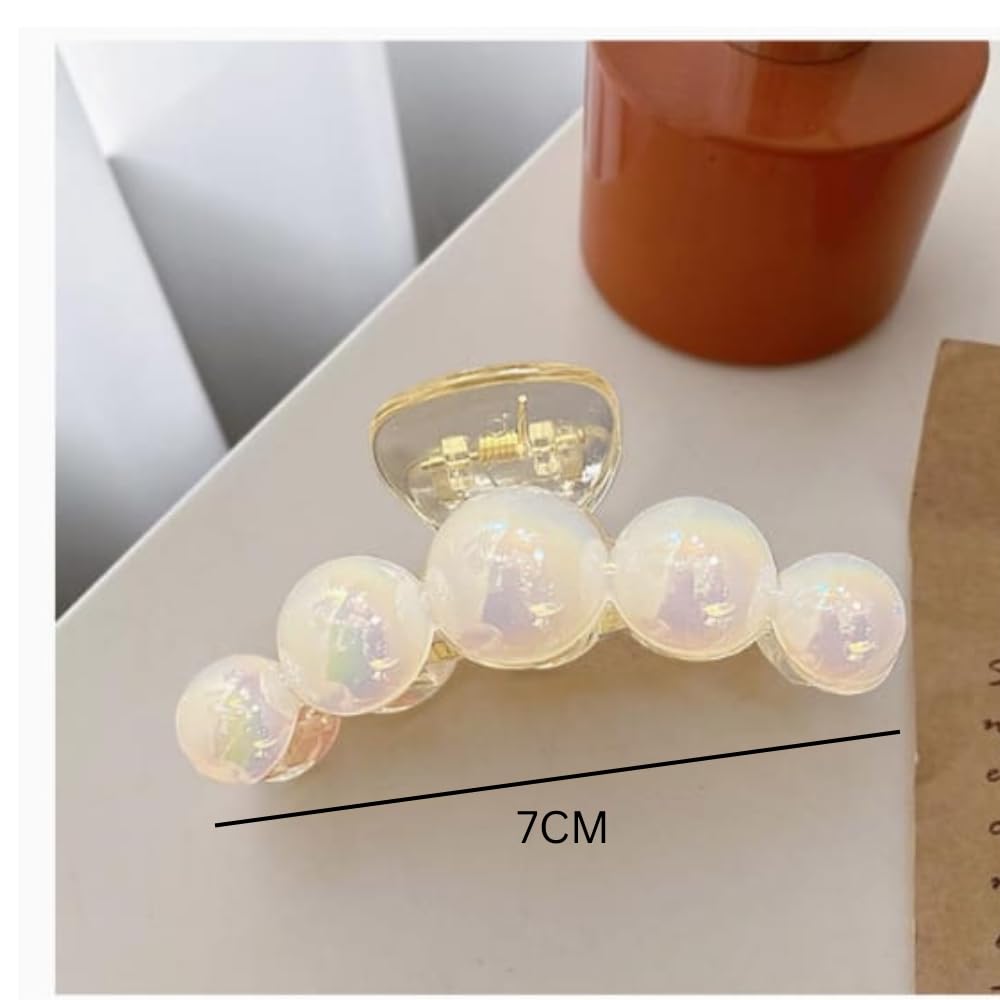 RSJ TRADERS Korean Style 7cm Big Pearl Plastic Hair Claw Clips - 2 Piece Combo, Strong Hold Barrettes for Women (L Size) - Perfect for Thick & Thin Hair Styling, Office & Party Accessories